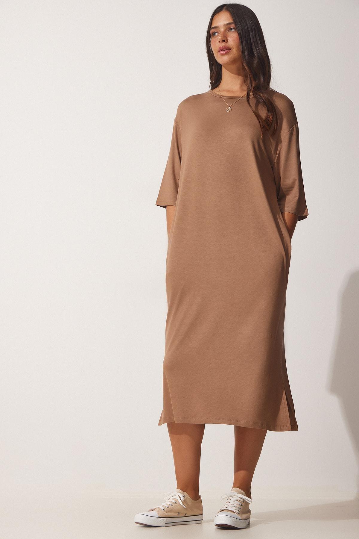 Happiness Istanbul - Brown Daily Viscose Knitted Dress