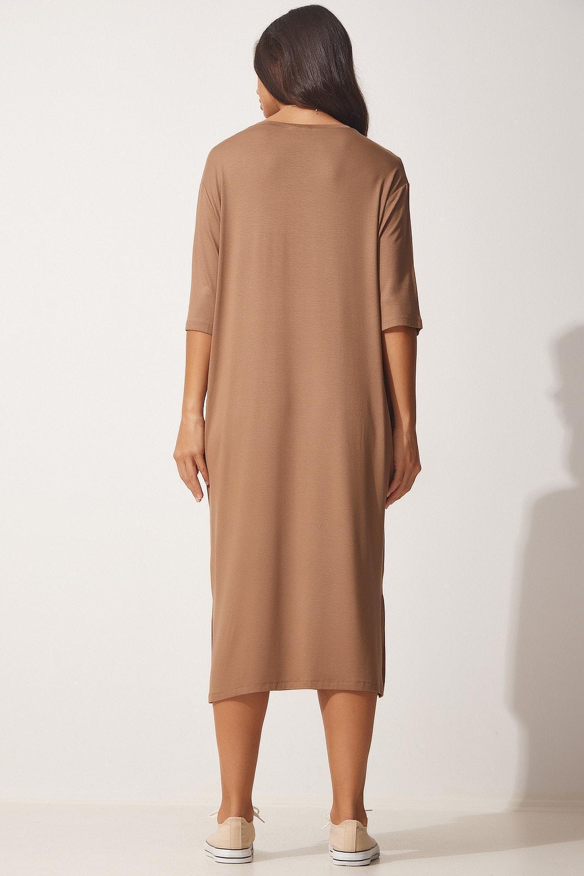 Happiness Istanbul - Brown Daily Viscose Knitted Dress