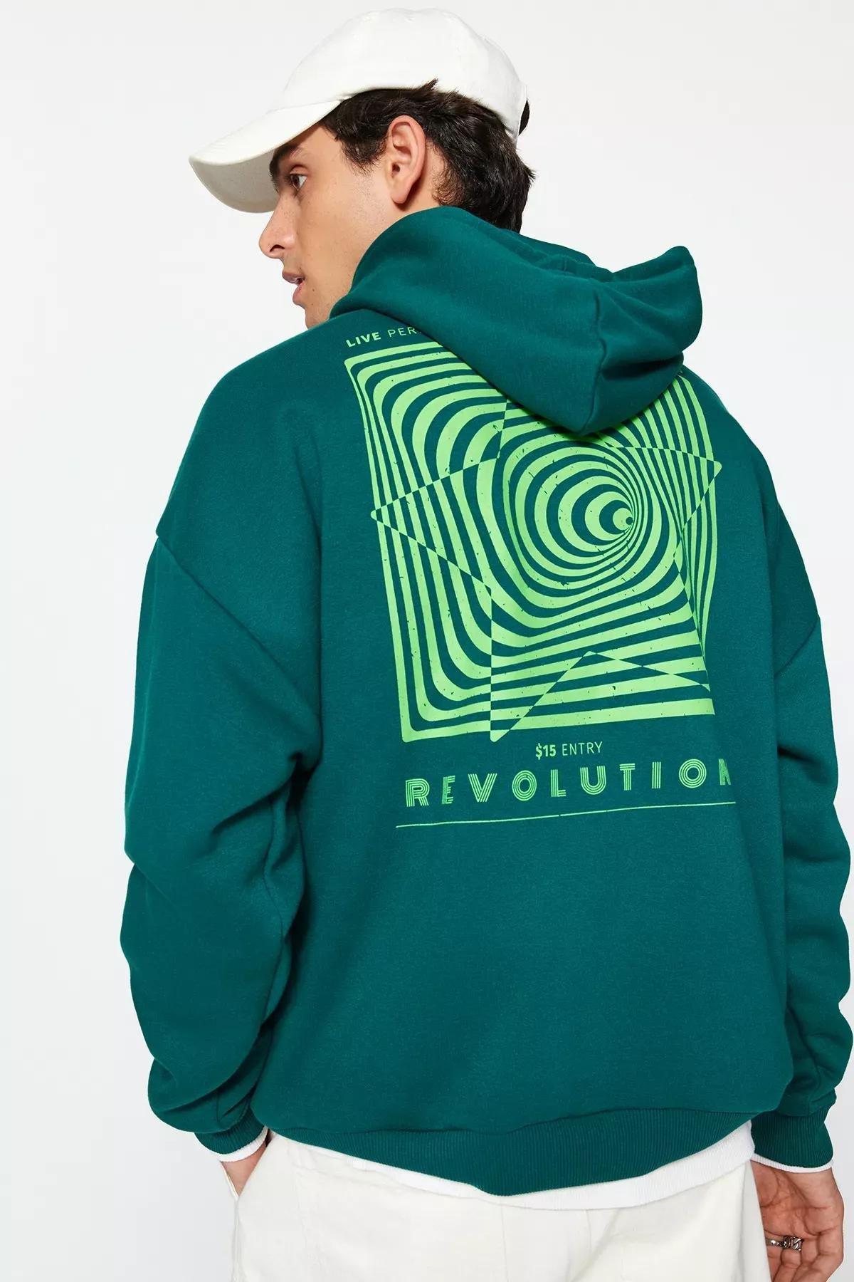 Trendyol - Green Oversized Printed Sweatshirt