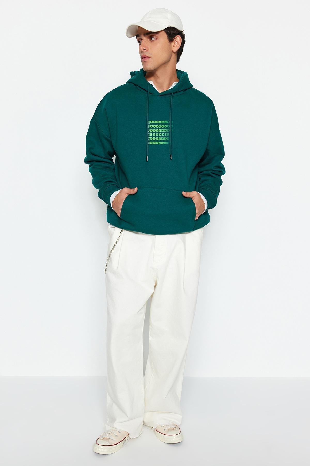 Green Oversized Printed Sweatshirt, , large image number 1