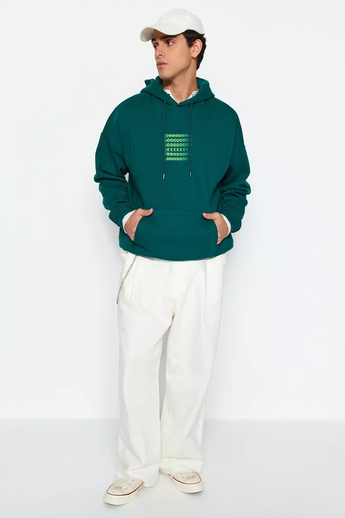 Green Oversized Printed Sweatshirt, , large image number 1