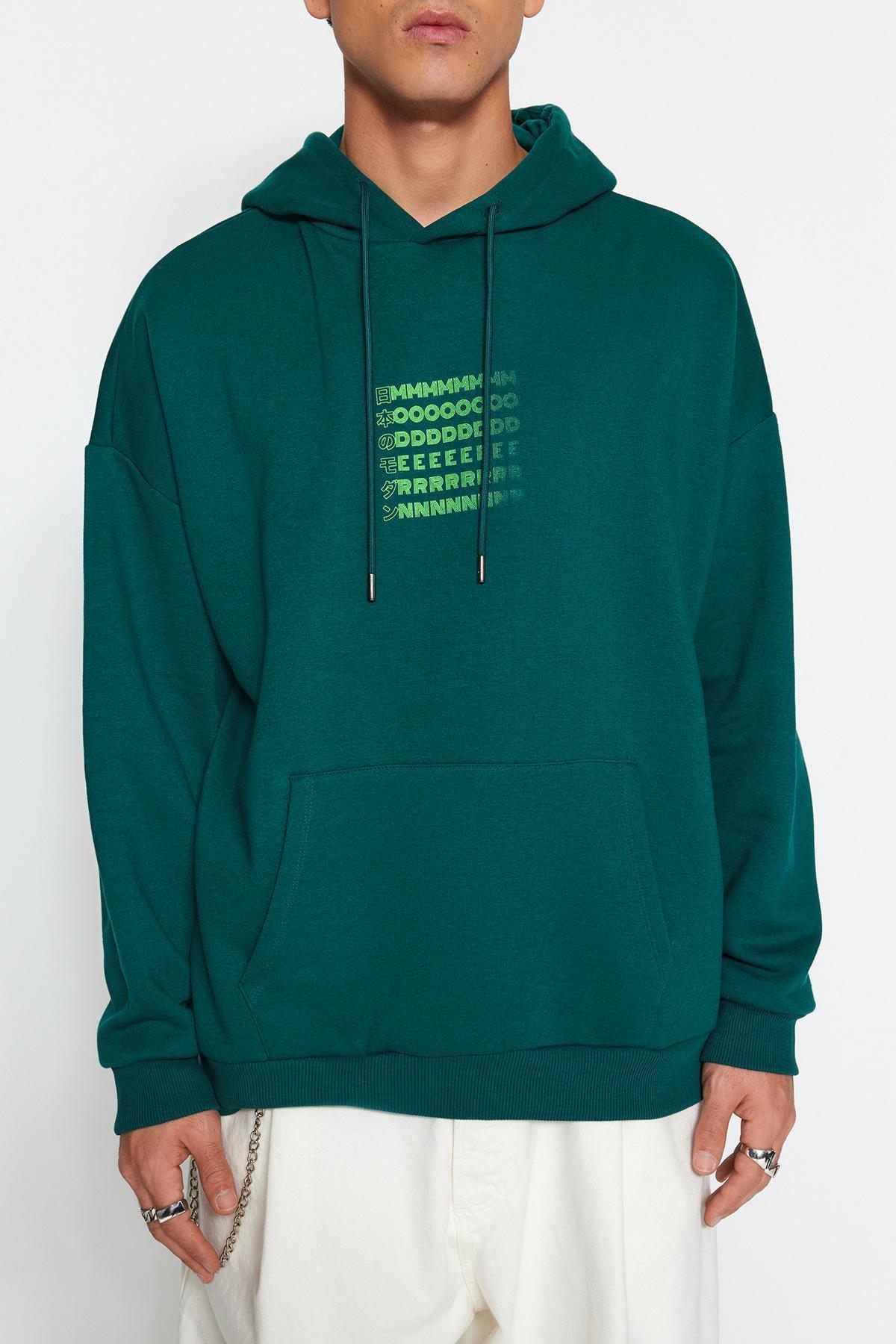 Trendyol - Green Oversized Printed Sweatshirt