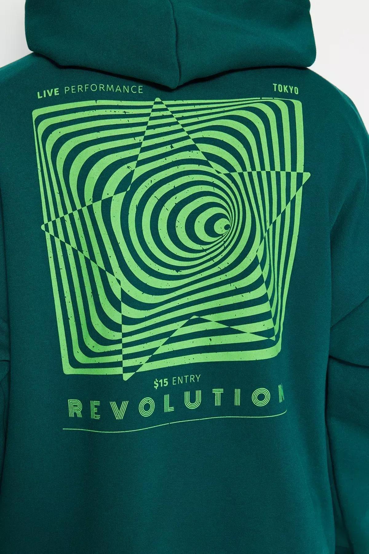 Green Oversized Printed Sweatshirt, , large image number 5