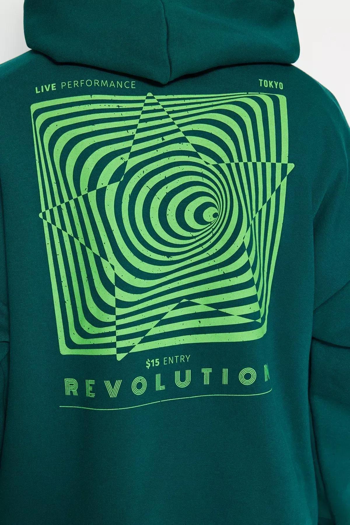 Trendyol - Green Oversized Printed Sweatshirt