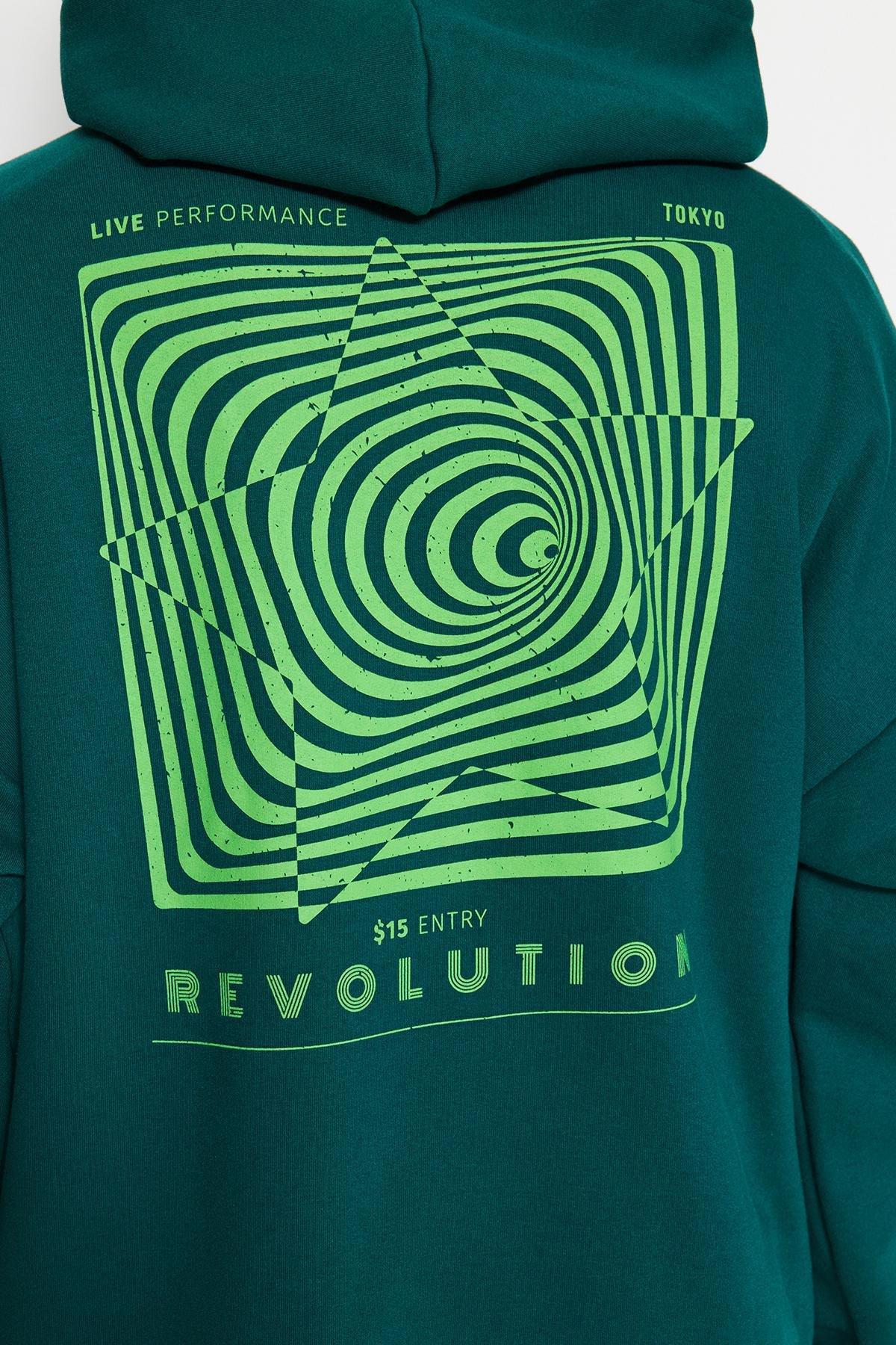 Green Oversized Printed Sweatshirt, , large image number 5