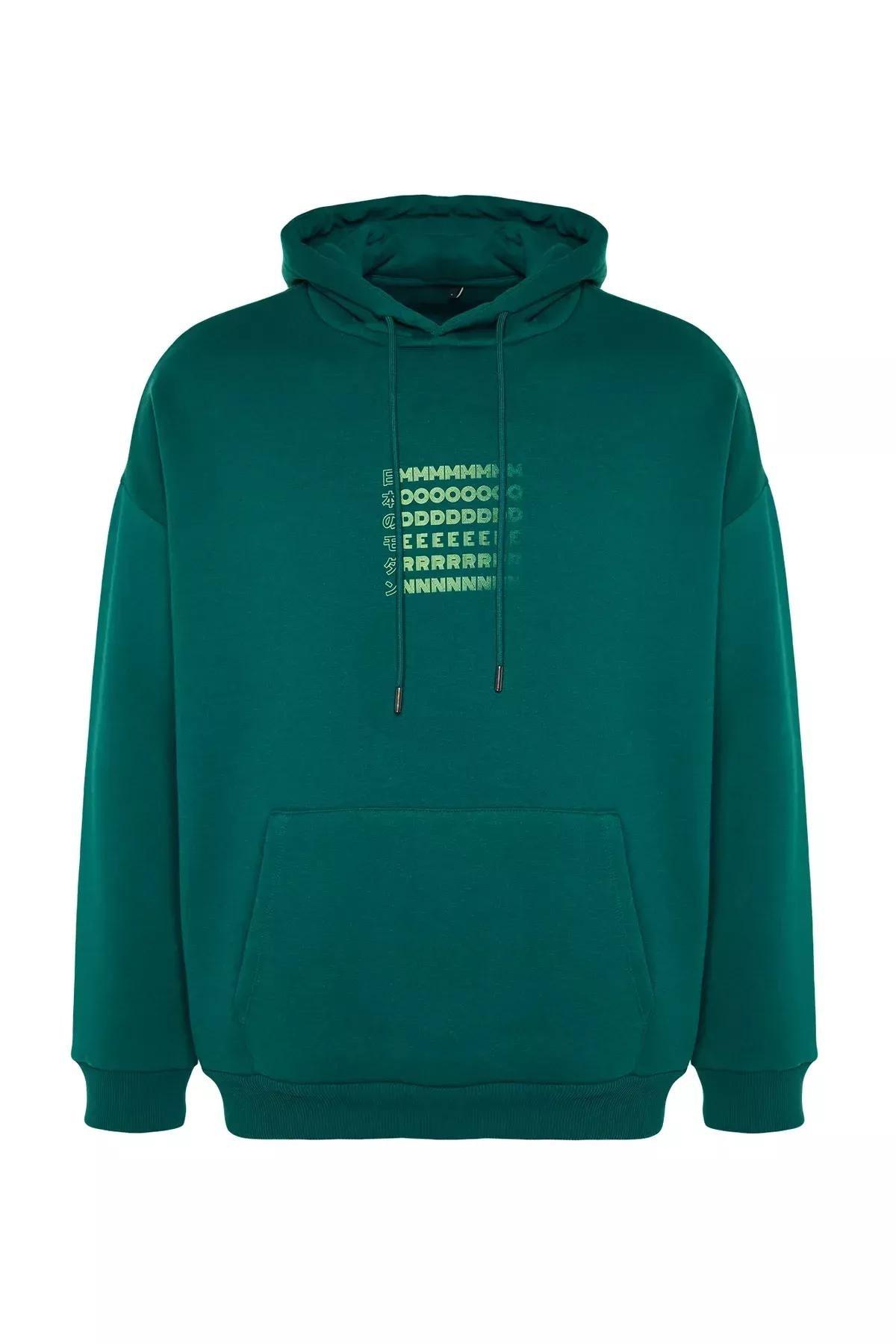 Trendyol - Green Oversized Printed Sweatshirt