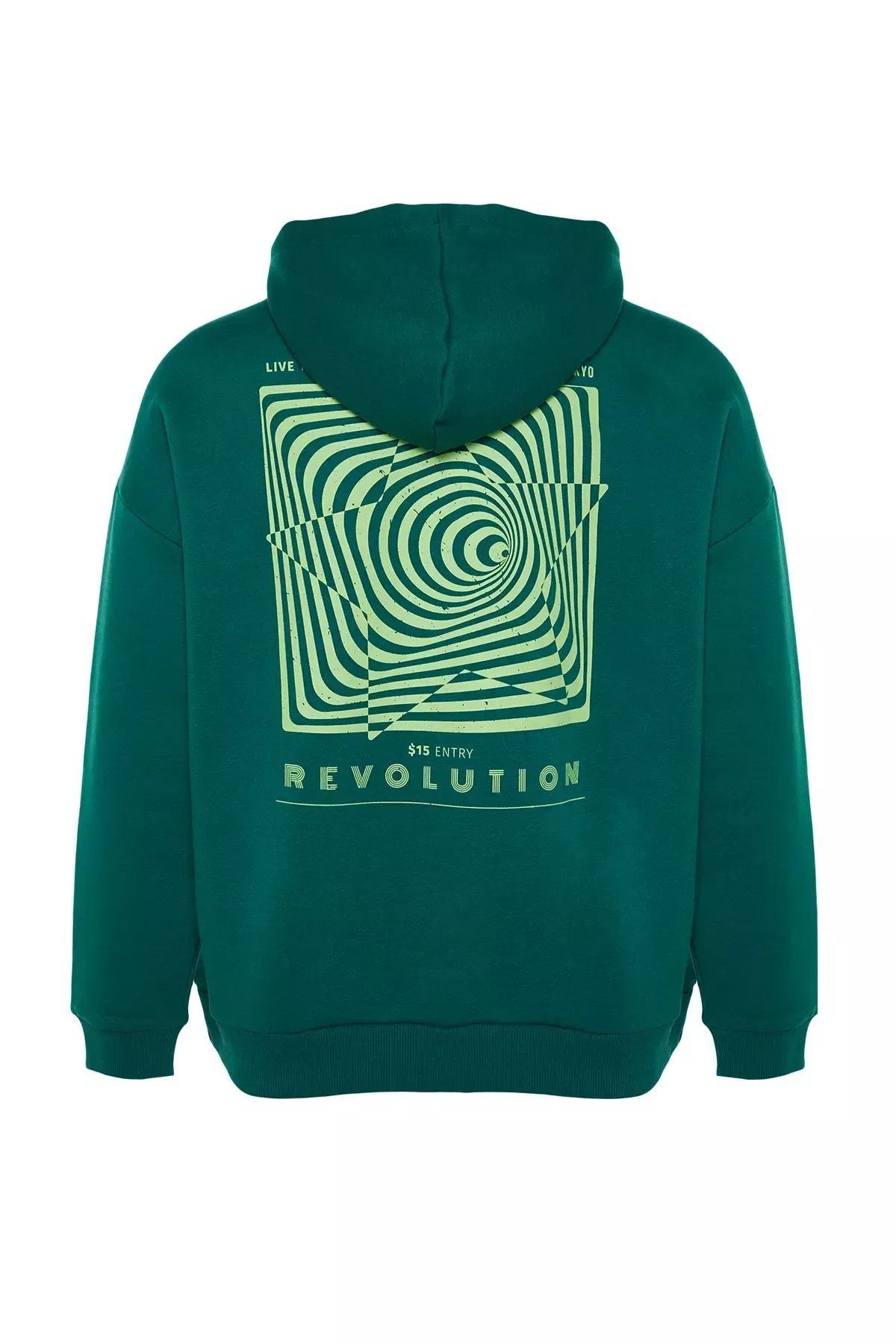 Trendyol - Green Oversized Printed Sweatshirt