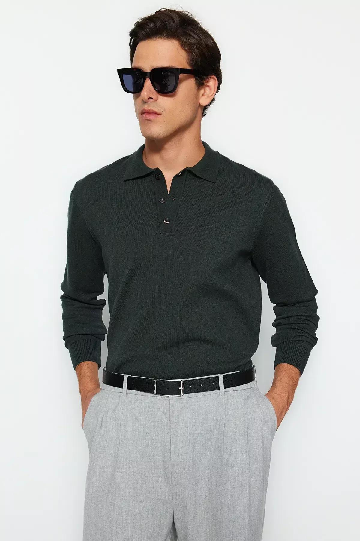 Green Polo Neck Limited Edition Knitwear Sweater, Dark green, large image number 1