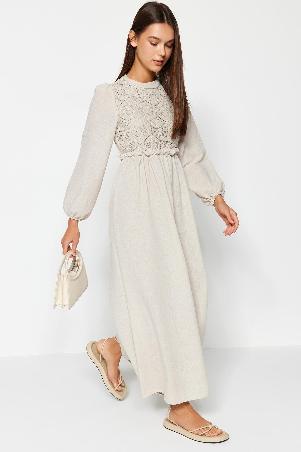 Ecru Detailed Woven Dress, , large image number 0