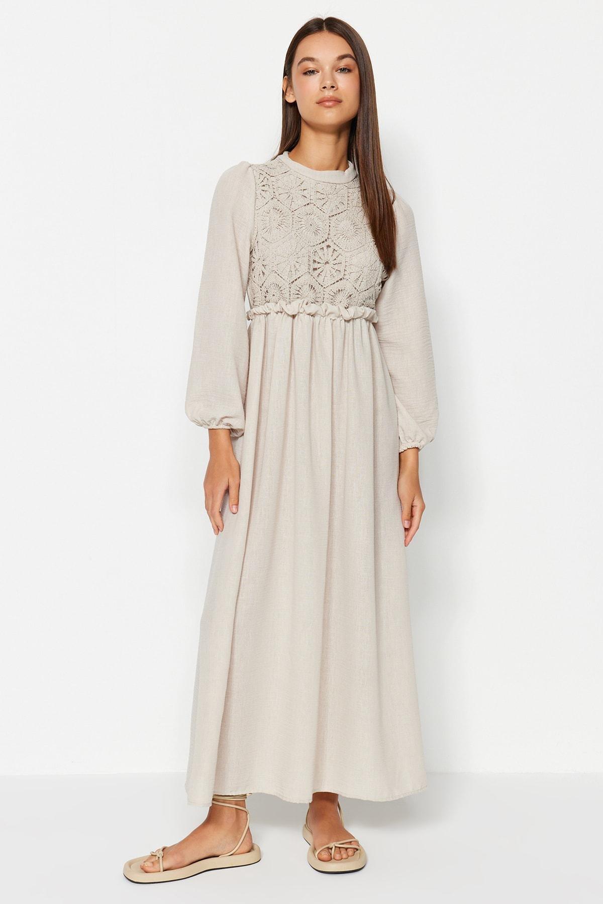 Ecru Detailed Woven Dress, , large image number 1