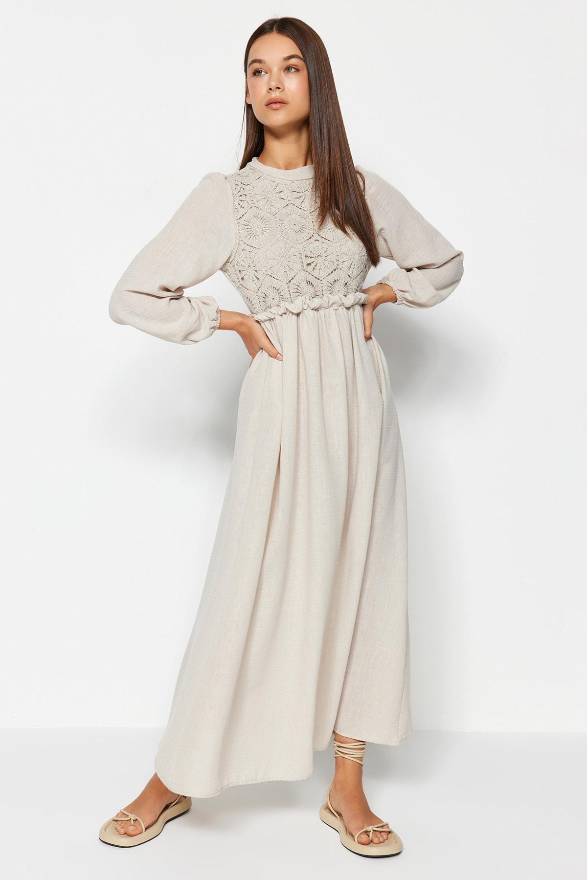 Ecru Detailed Woven Dress, , large image number 2