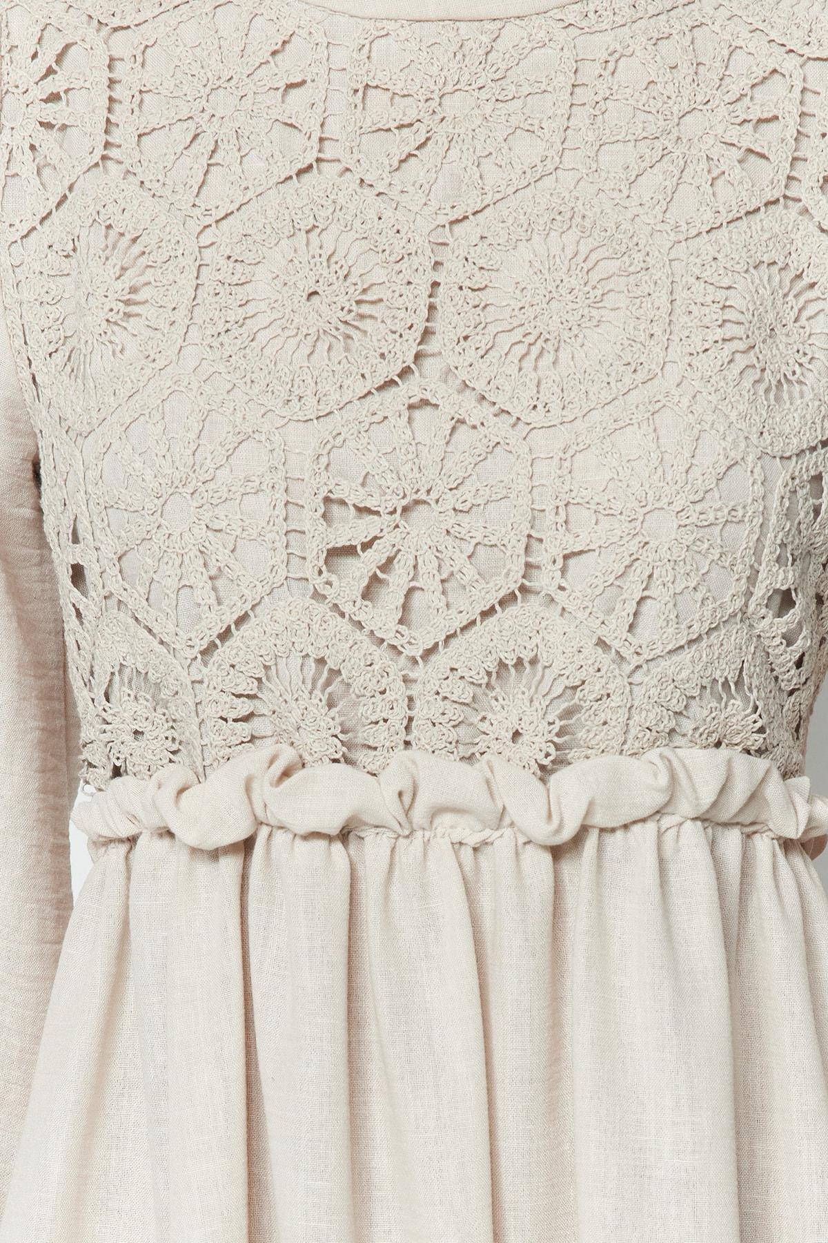 Ecru Detailed Woven Dress, , large image number 3