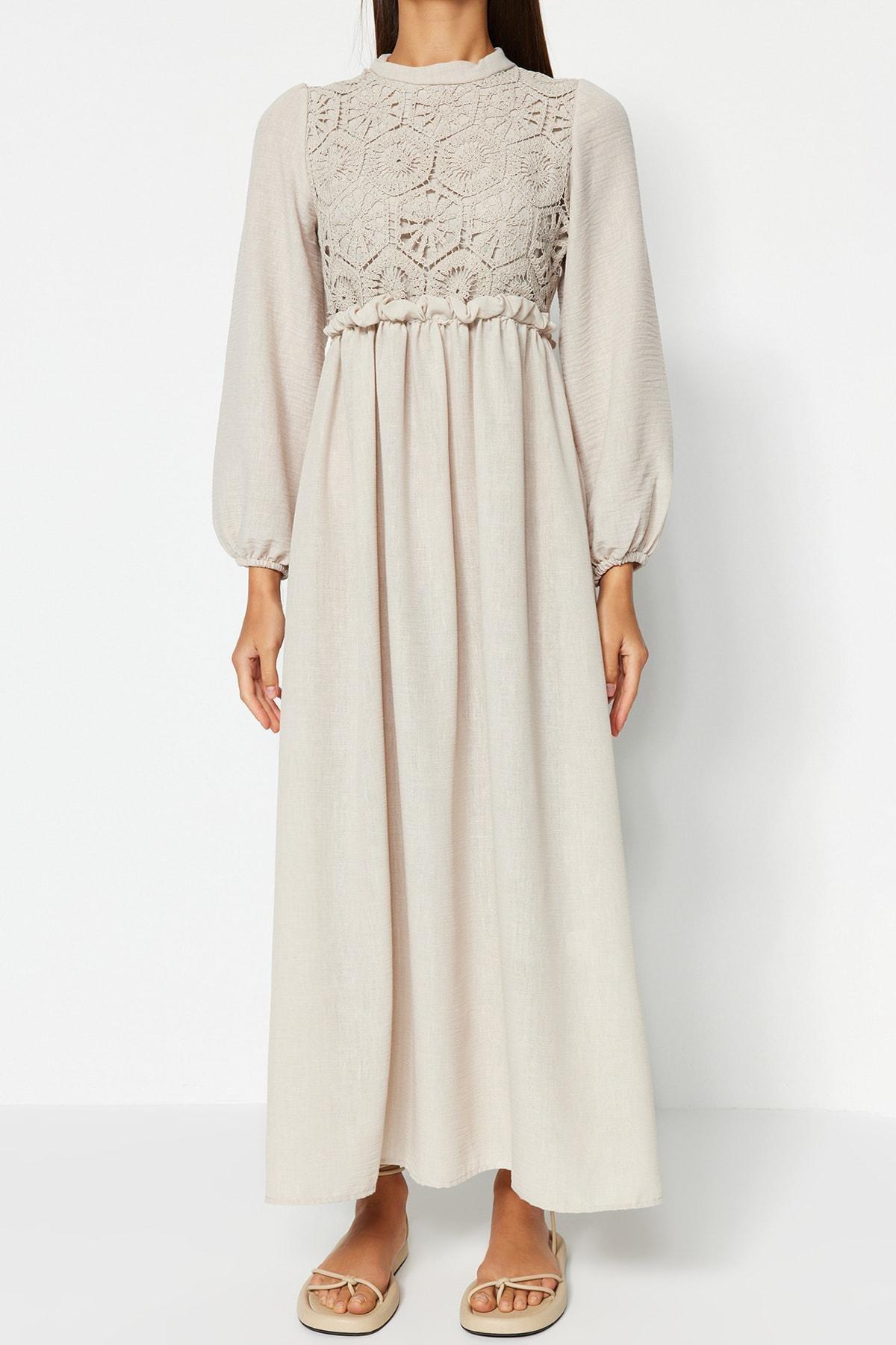 Ecru Detailed Woven Dress, , large image number 4