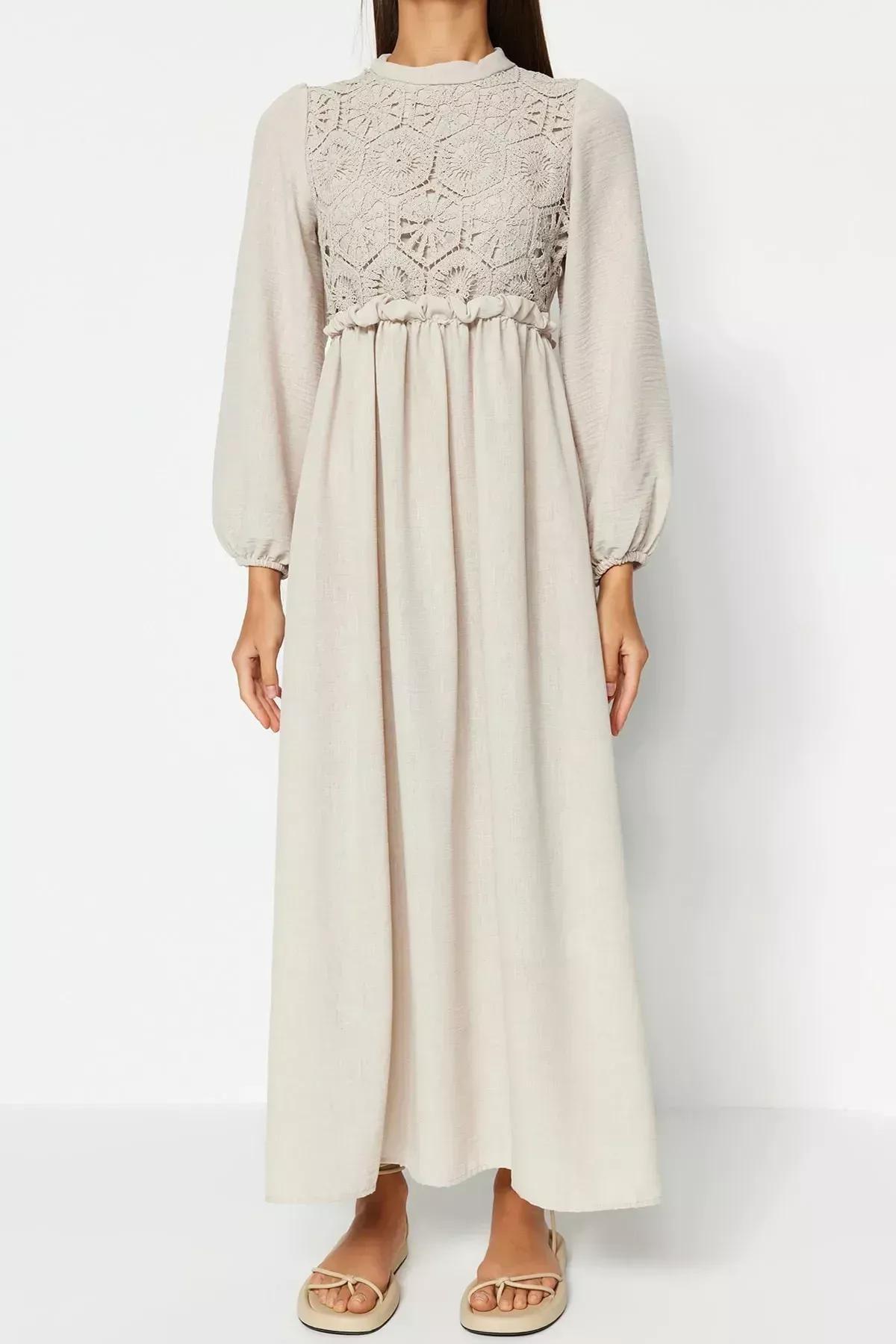 Ecru Detailed Woven Dress, Ecru, large image number 7