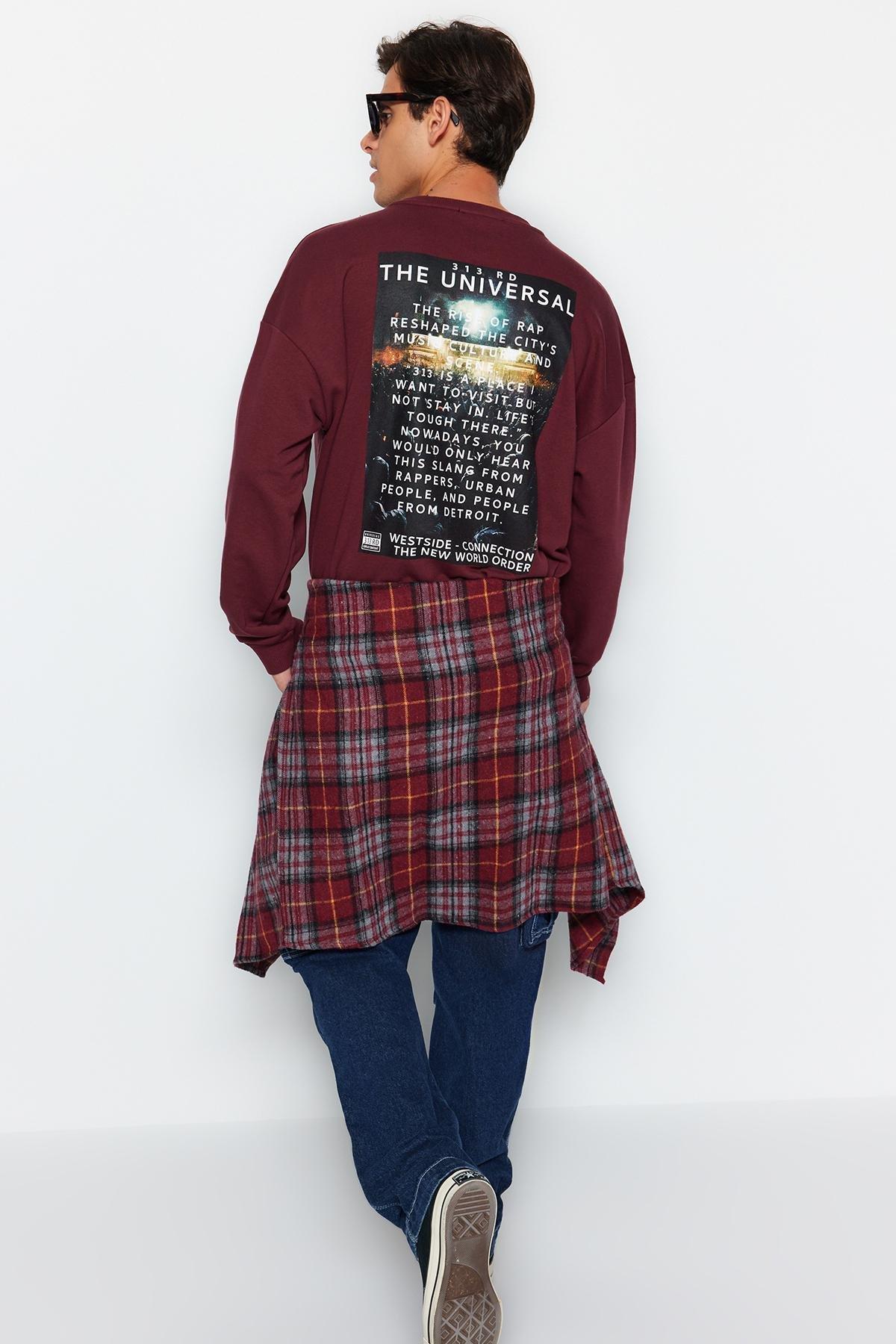 Red Oversized Crew Neck Printed Sweatshirt, C101_1486, large image number 1