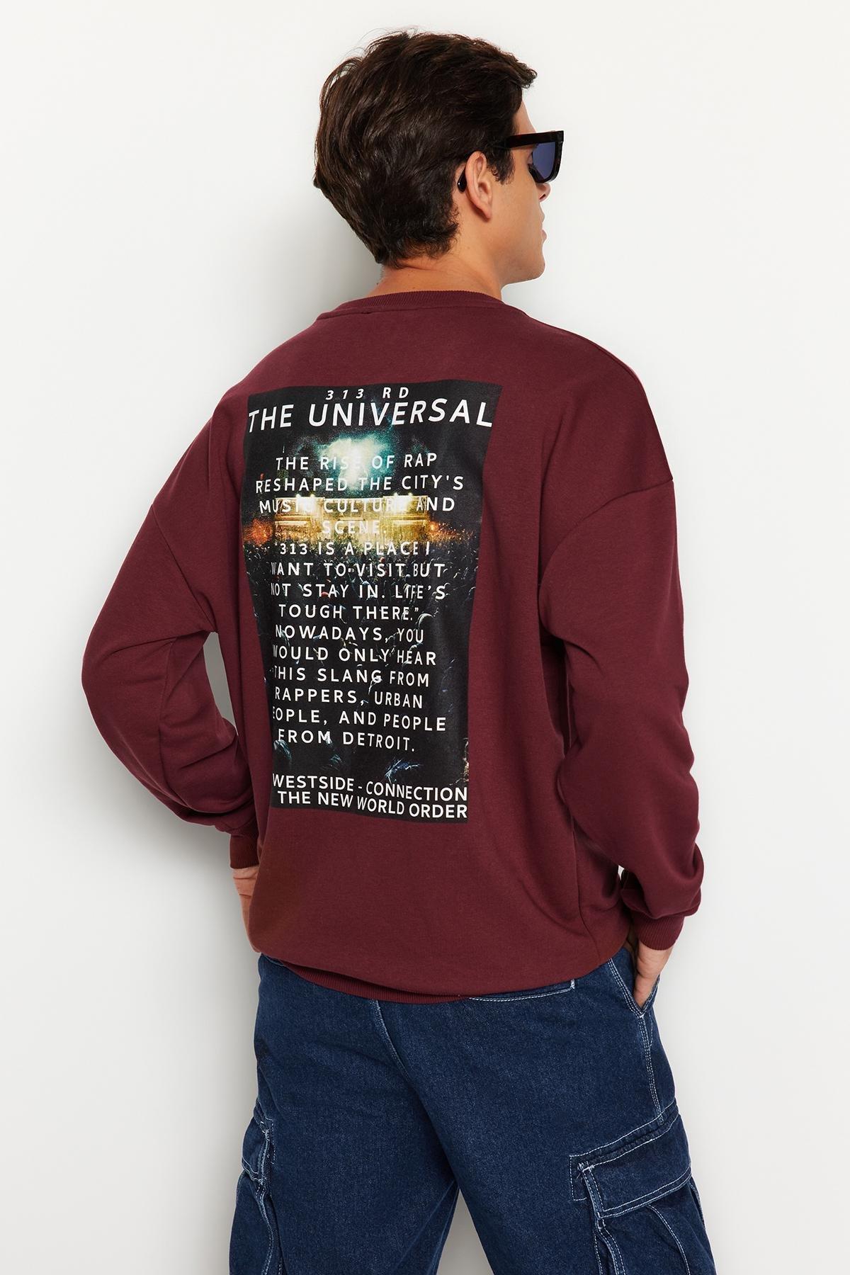 Red Oversized Crew Neck Printed Sweatshirt, C101_1486, large image number 2