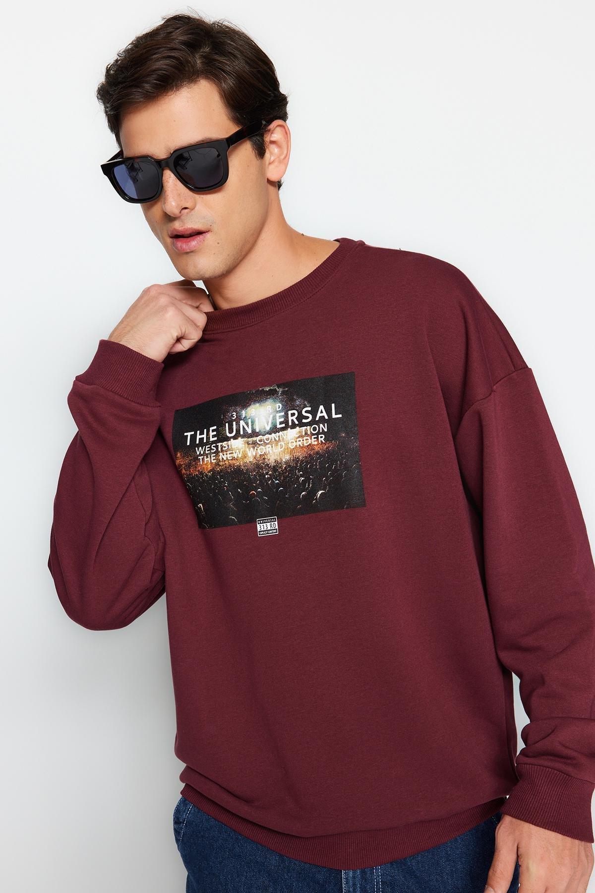 Red Oversized Crew Neck Printed Sweatshirt, C101_1486, large image number 3