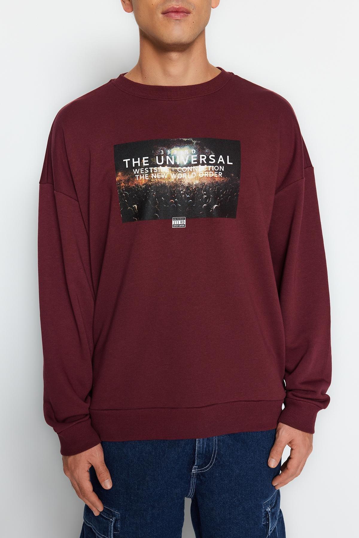 Red Oversized Crew Neck Printed Sweatshirt, C101_1486, large image number 4