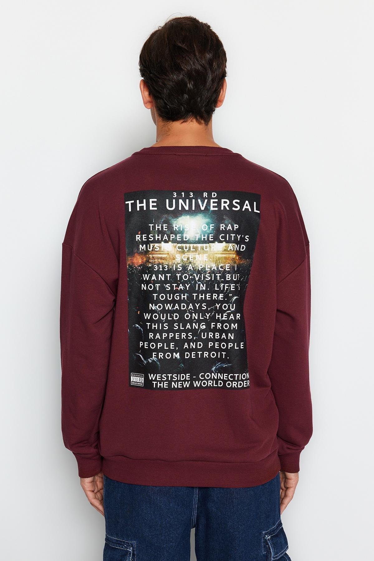 Red Oversized Crew Neck Printed Sweatshirt, C101_1486, large image number 5
