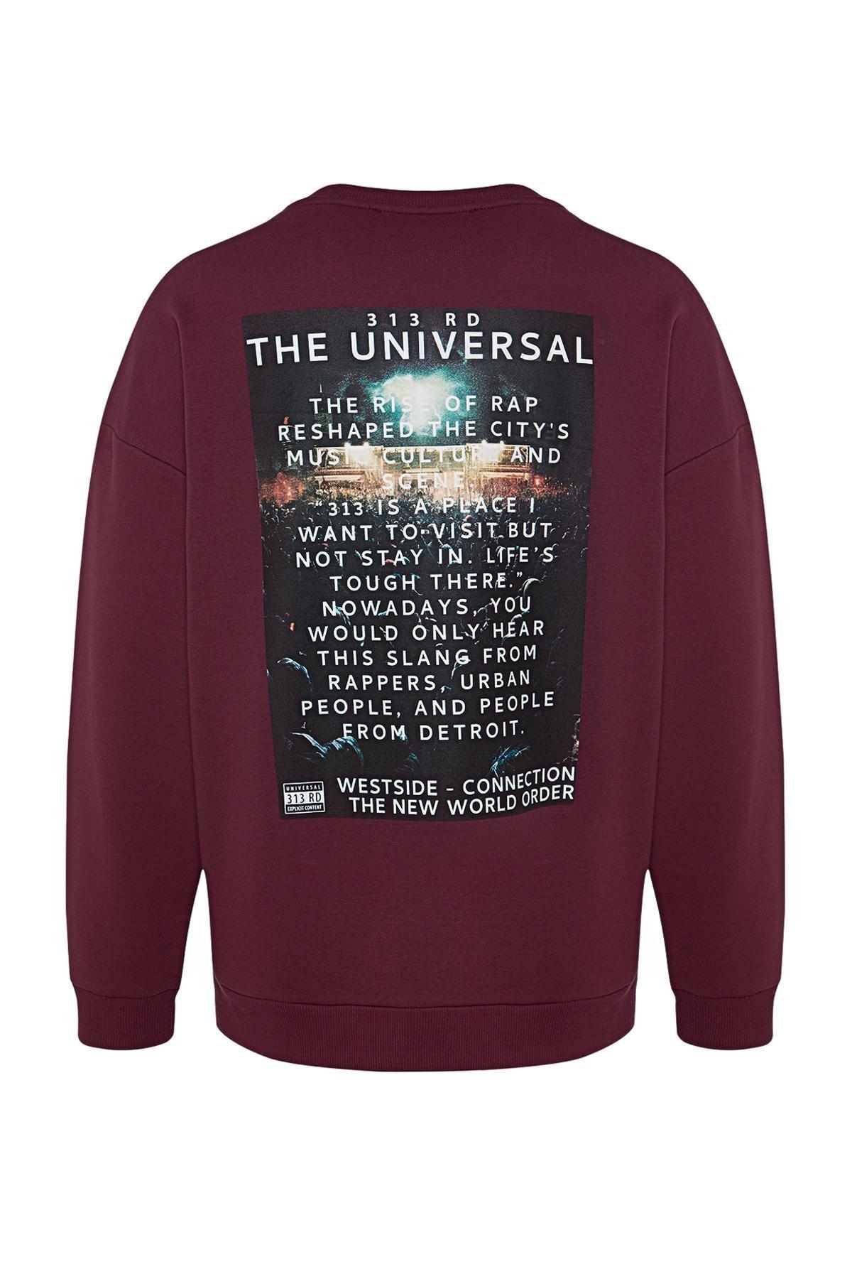 Red Oversized Crew Neck Printed Sweatshirt, C101_1486, large image number 7