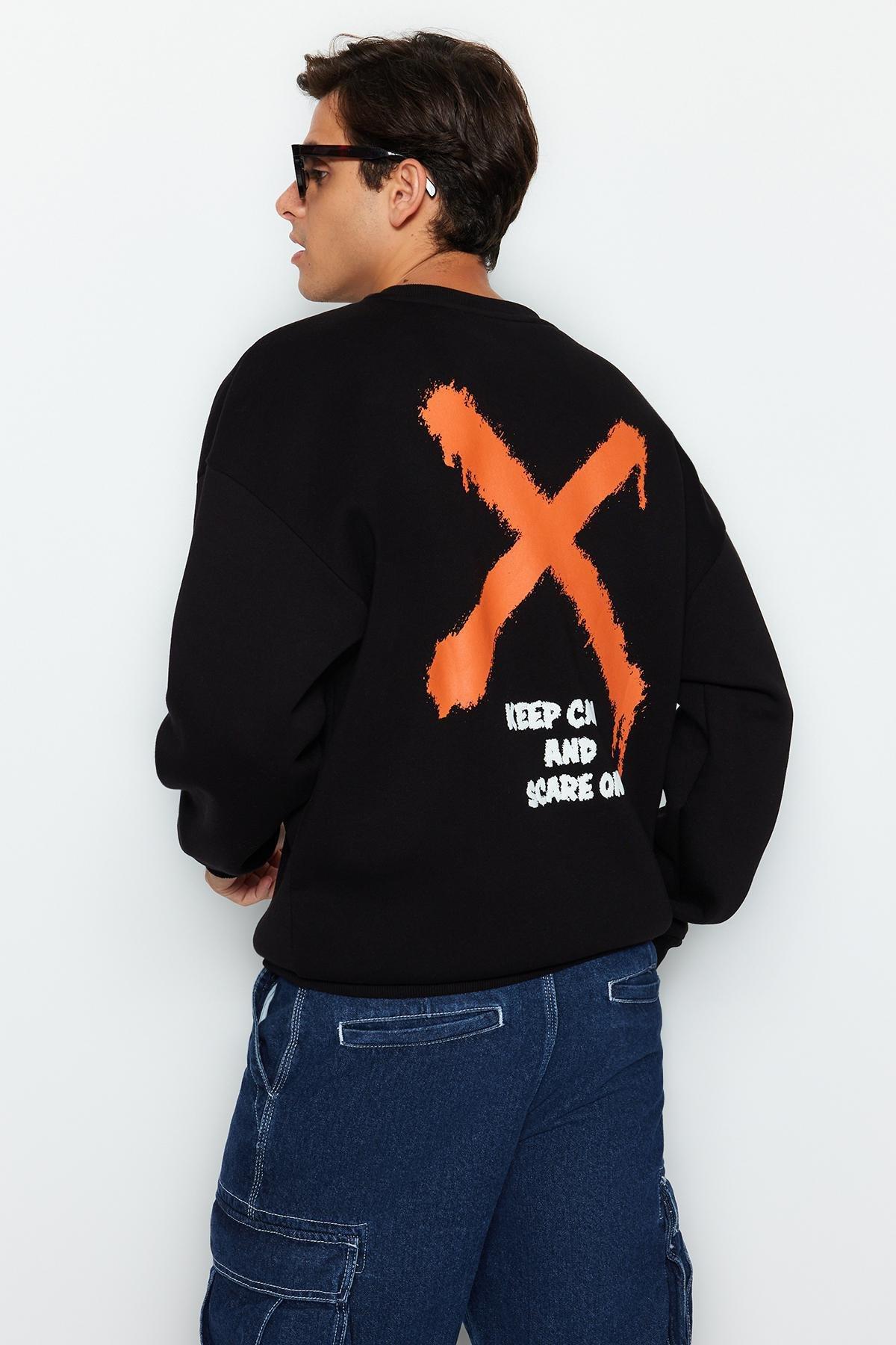 Black Oversized Crew Neck Printed Sweatshirt, BLACK, large image number 3