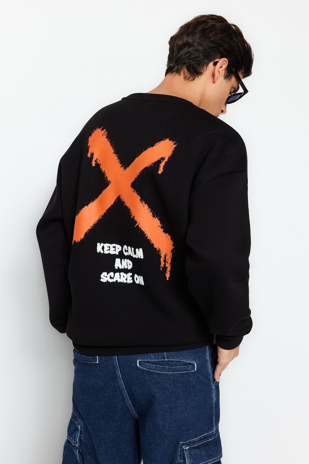 Black Oversized Crew Neck Printed Sweatshirt, BLACK, large image number 4