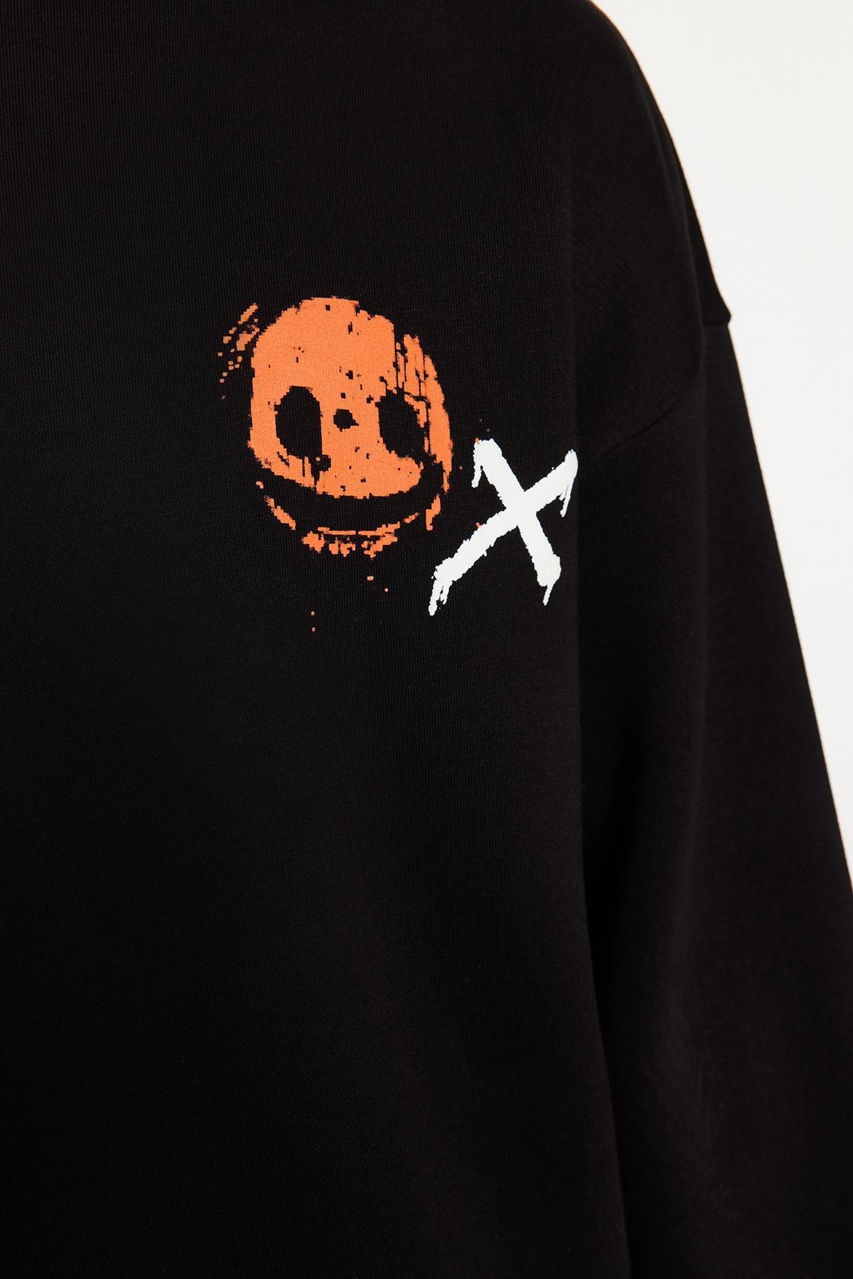 Black Oversized Crew Neck Printed Sweatshirt, BLACK, large image number 5