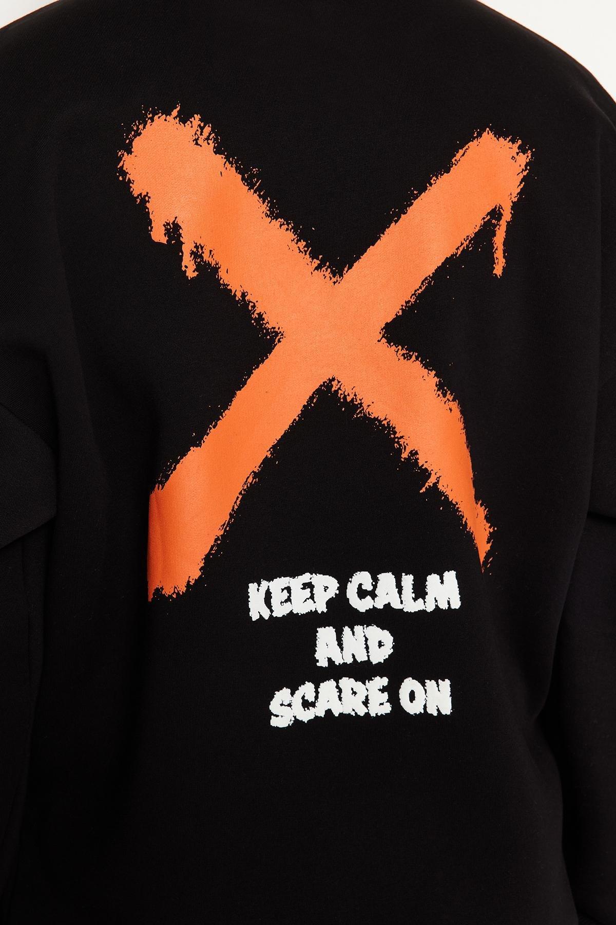 Black Oversized Crew Neck Printed Sweatshirt, BLACK, large image number 6