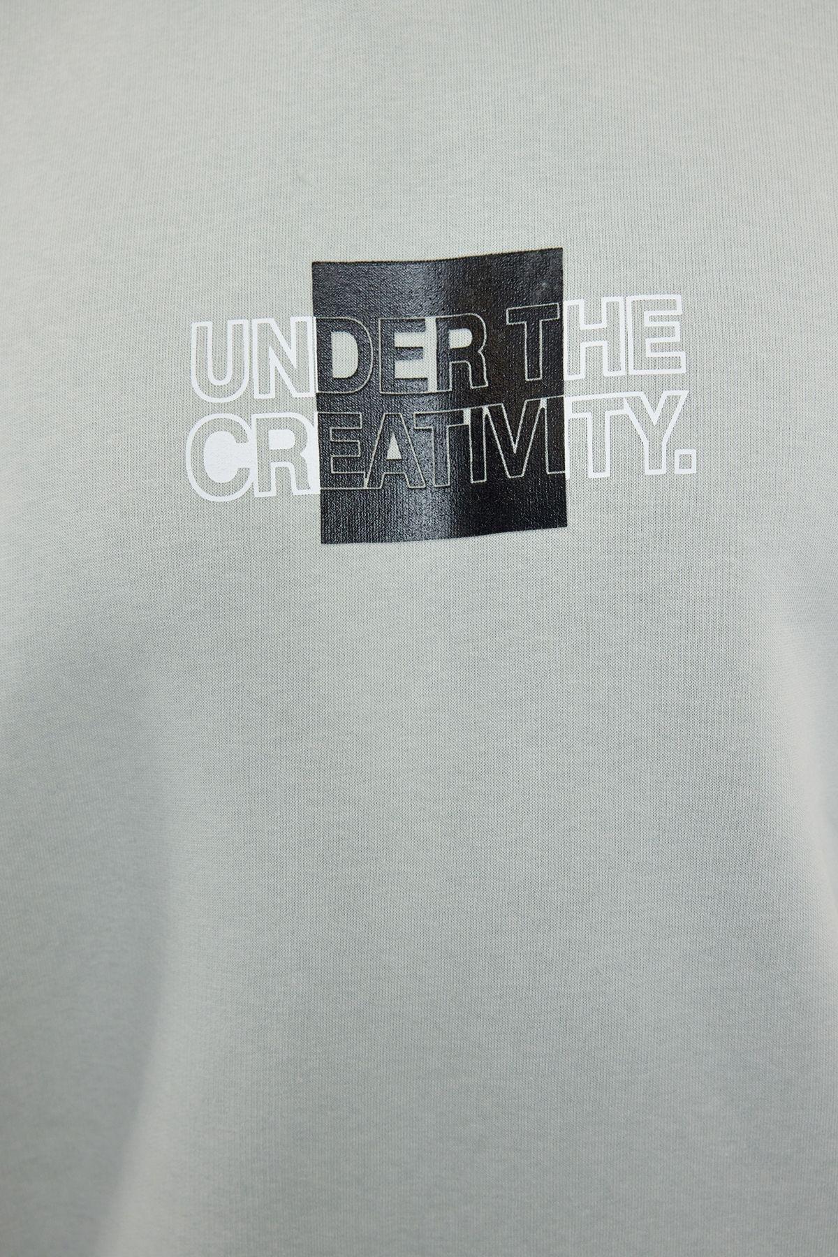 Gray Graphic Novelty Hooded Sweatshirt, , large image number 3