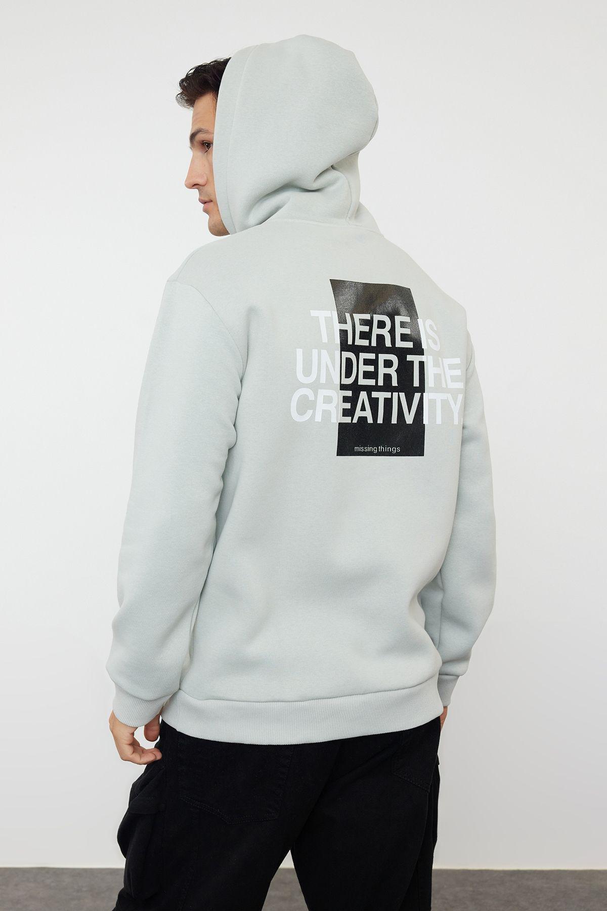 Gray Graphic Novelty Hooded Sweatshirt, , large image number 4