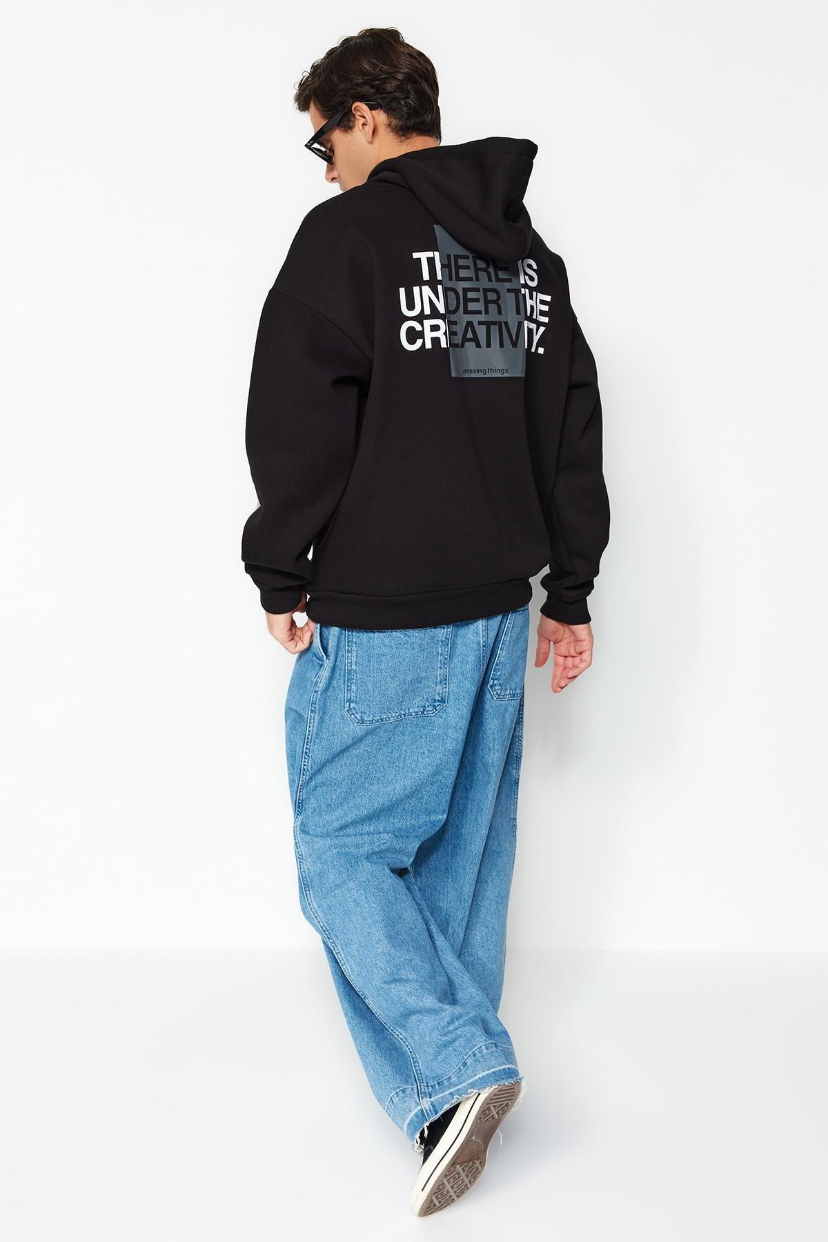 Black Oversized Hooded Sweatshirt, , large image number 0