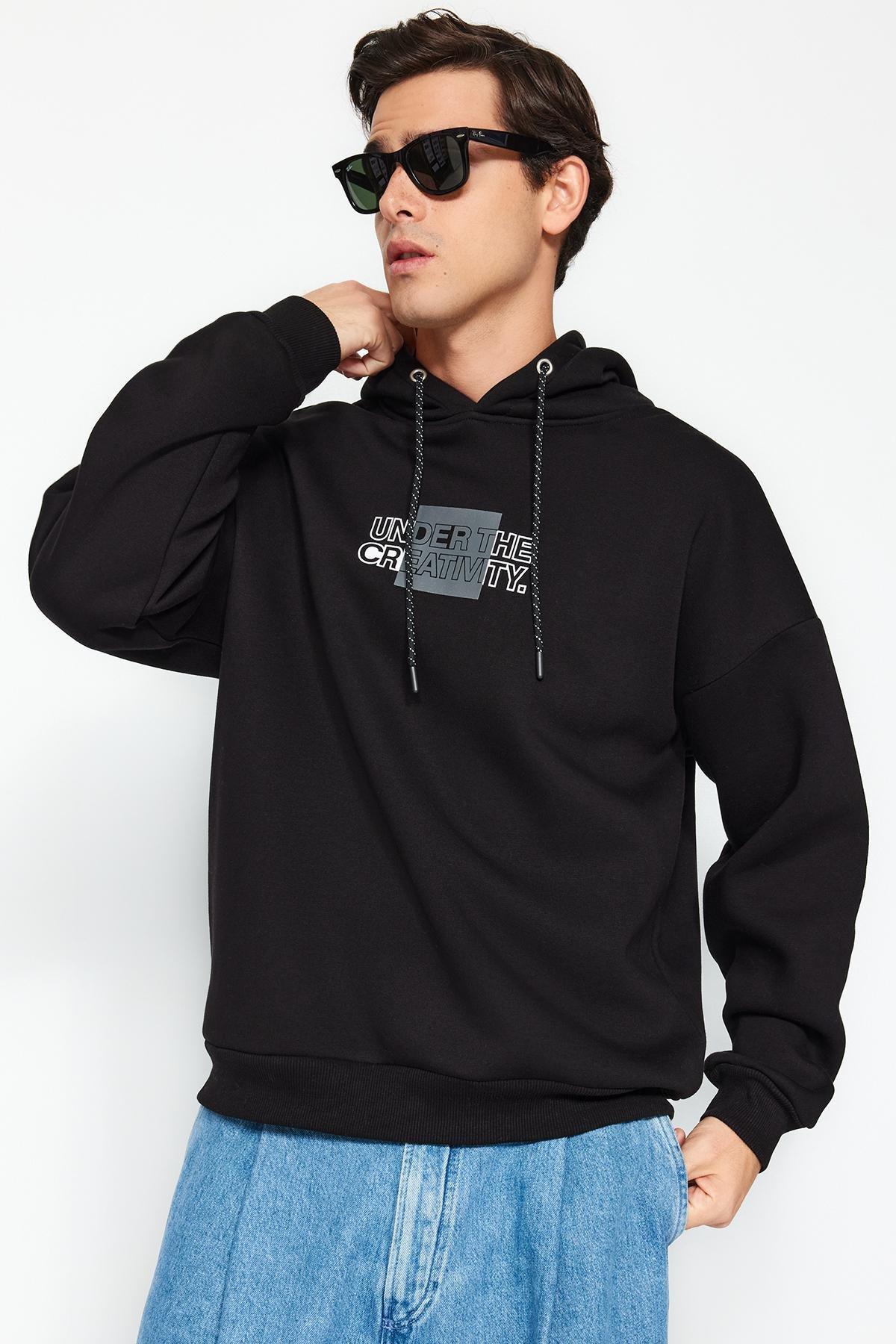 Black Oversized Hooded Sweatshirt, , large image number 1