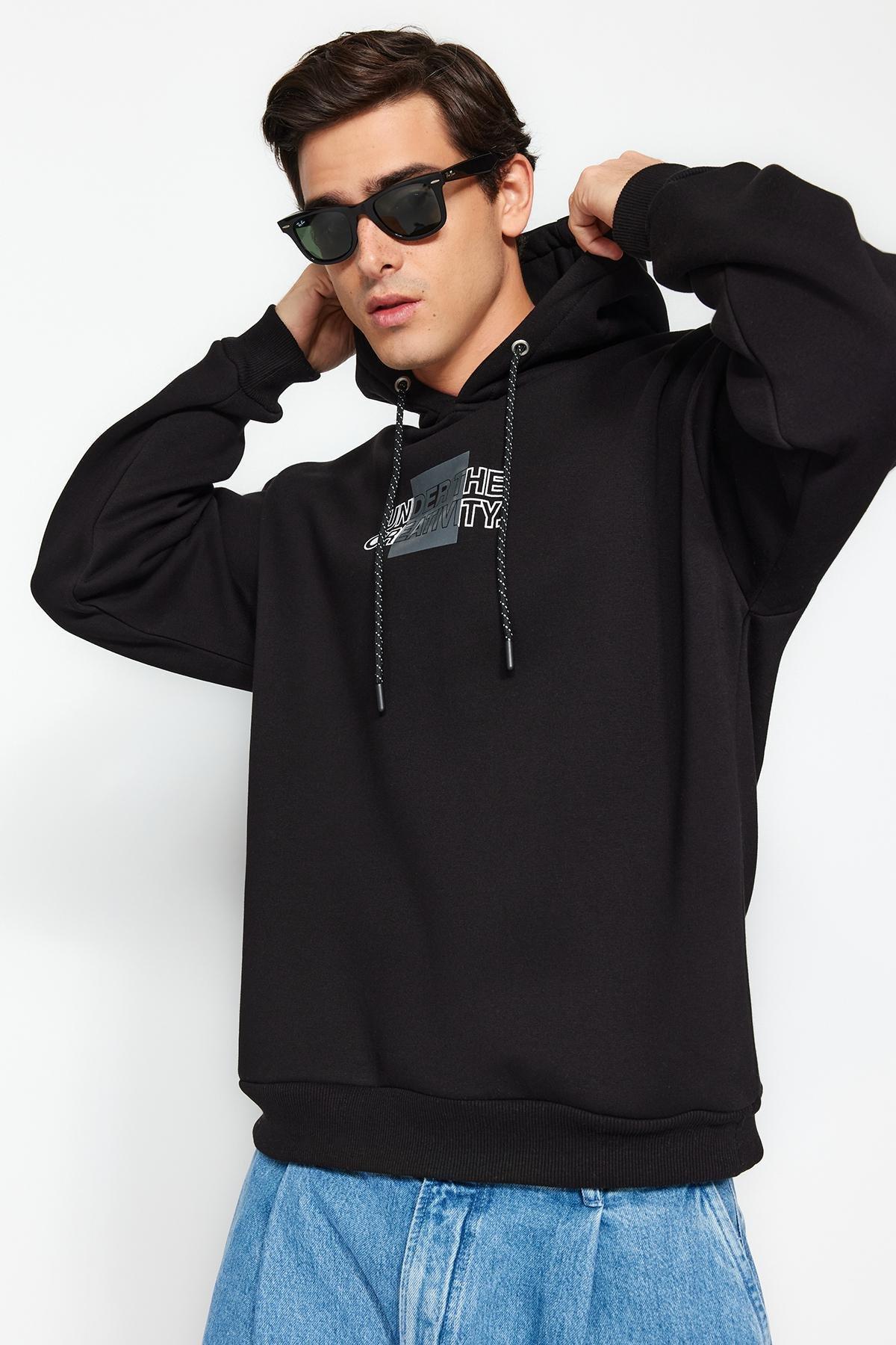 Black Oversized Hooded Sweatshirt, , large image number 2