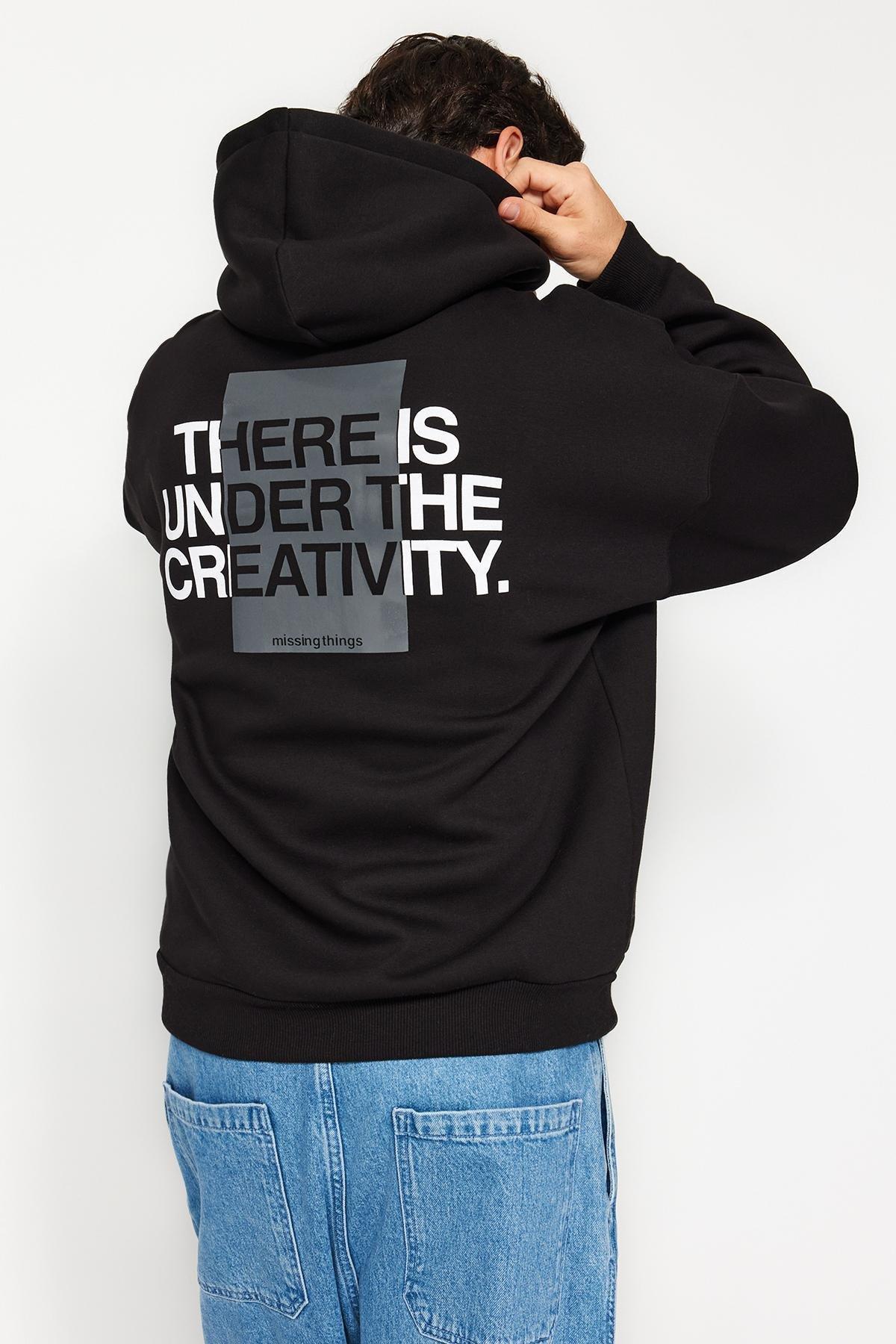 Black Oversized Hooded Sweatshirt, , large image number 3