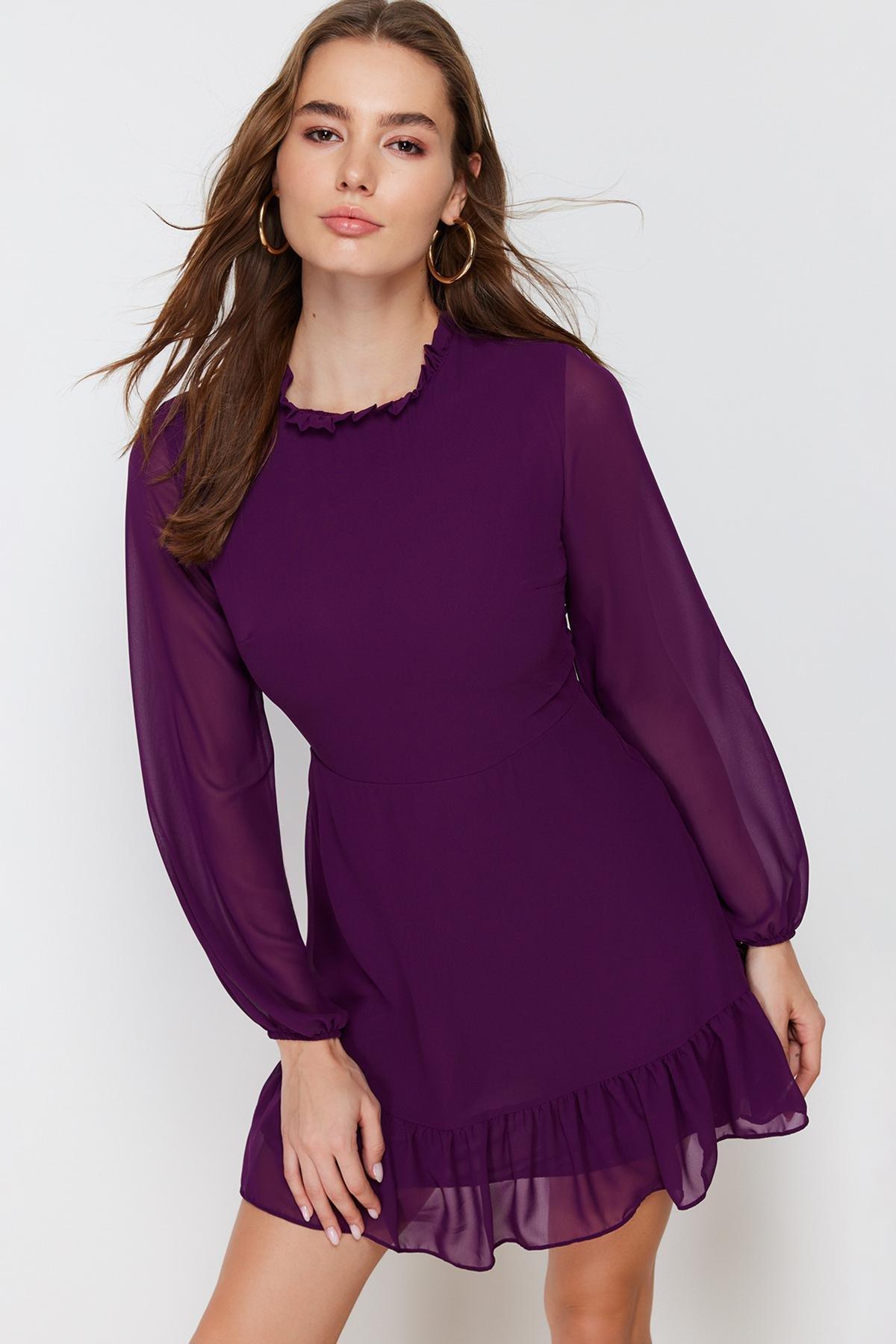 Trendyol - Purple Ruffled Detailed A-Line Mini Dress