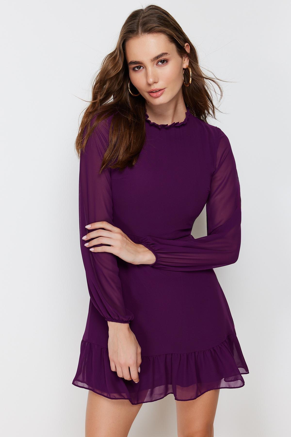 Trendyol - Purple Ruffled Detailed A-Line Mini Dress