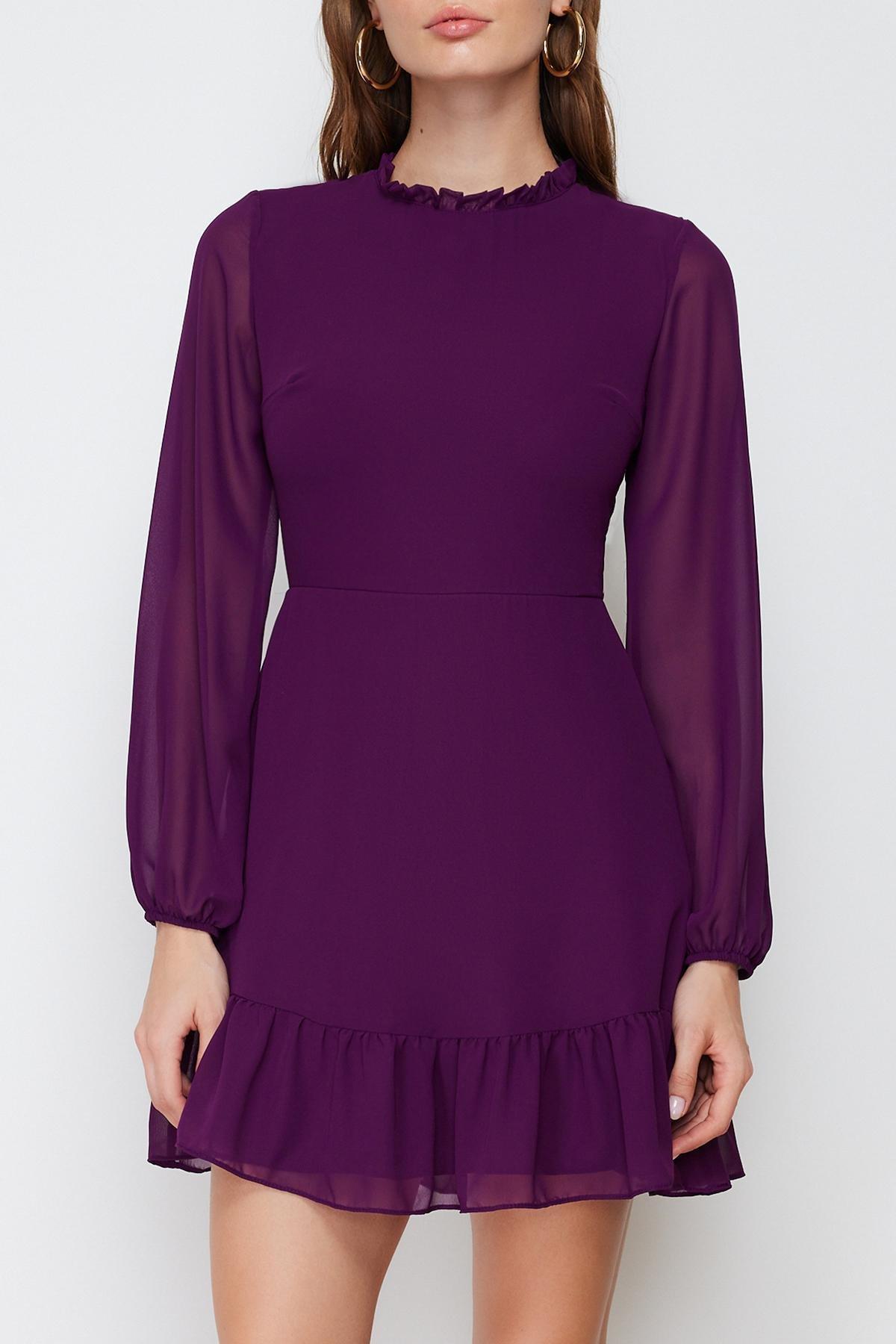 Trendyol - Purple Ruffled Detailed A-Line Mini Dress