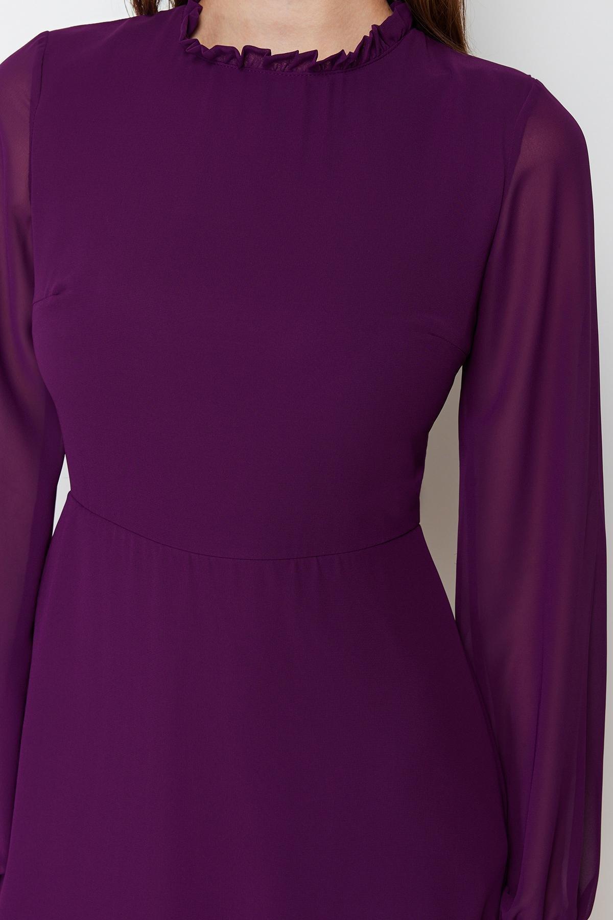 Trendyol - Purple Ruffled Detailed A-Line Mini Dress