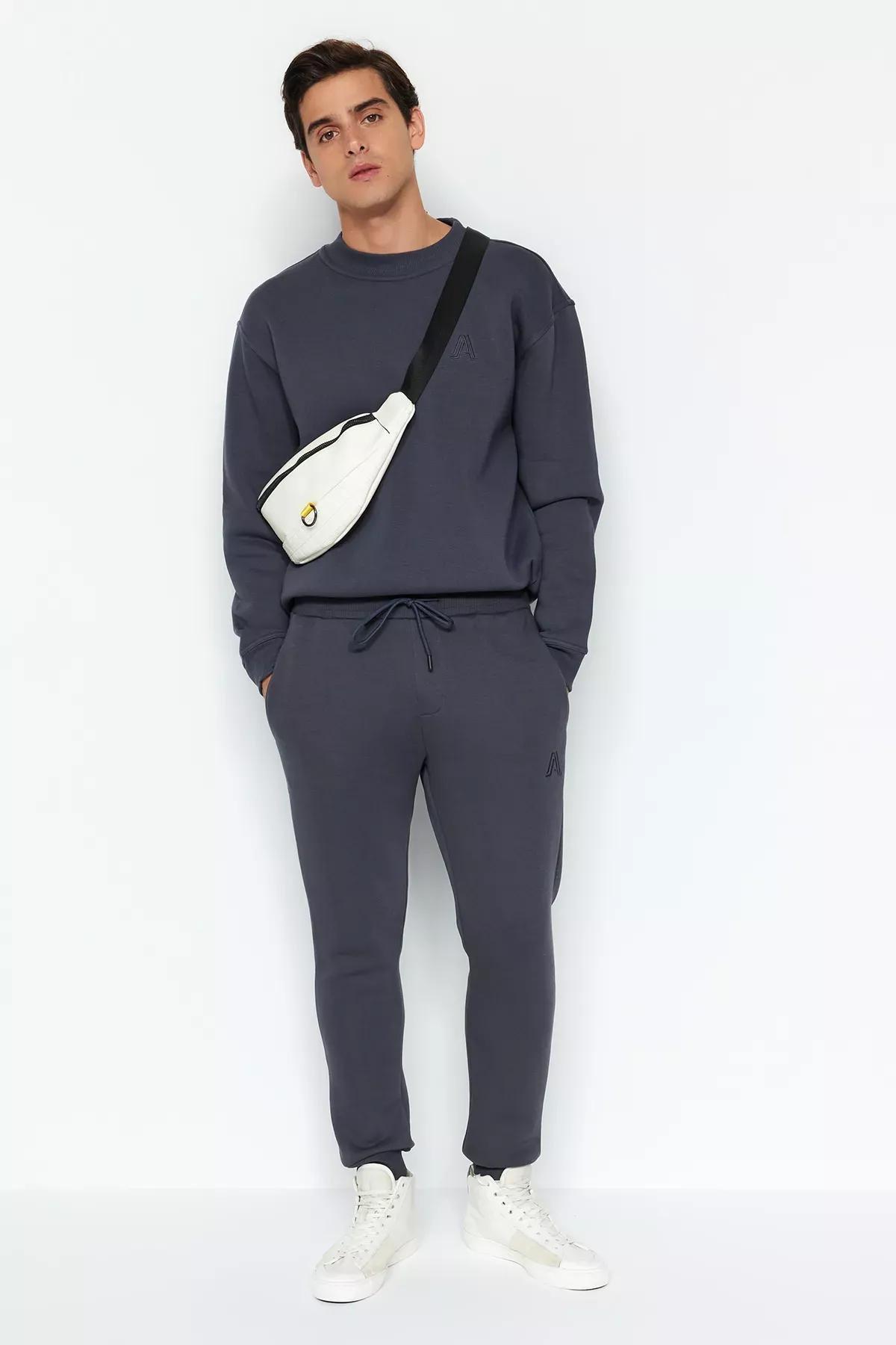 Grey Embroidered Jogger Sweatpants, C101_1435, large image number 1