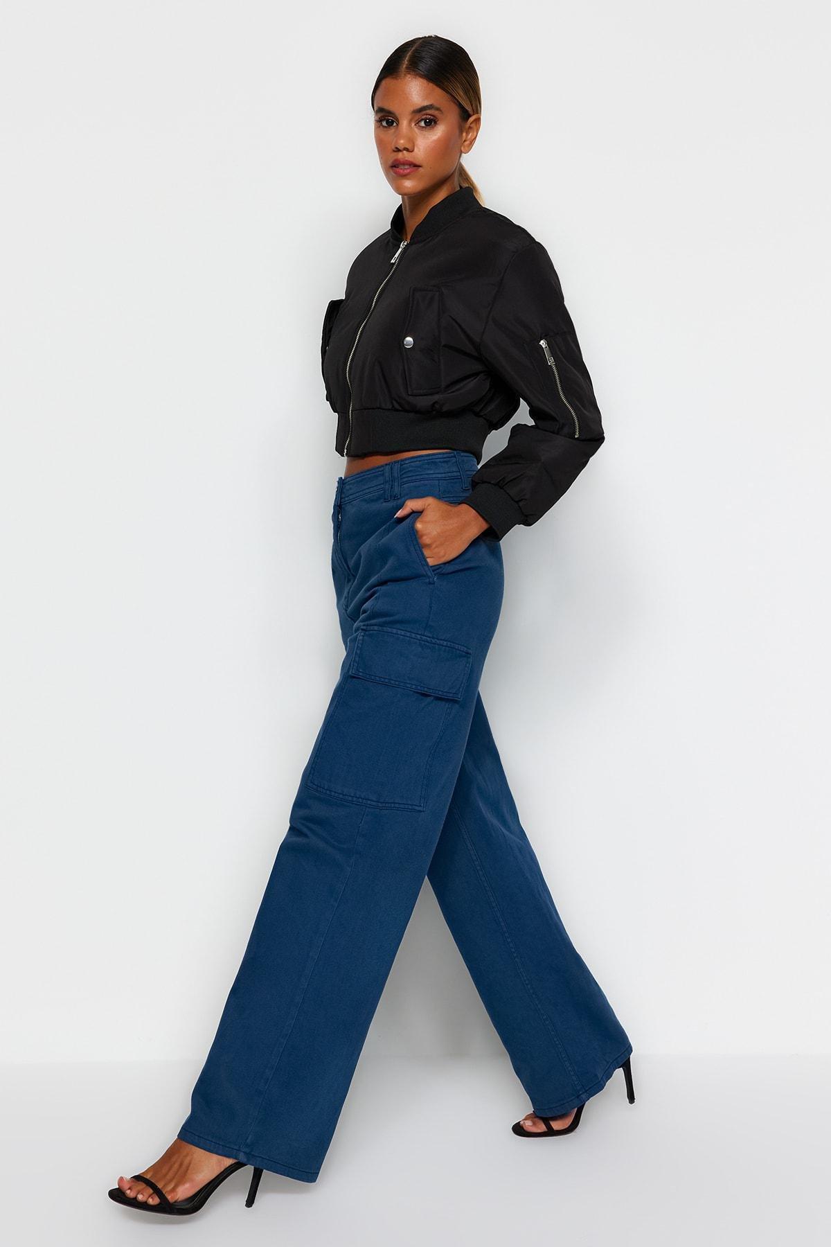 Trendyol - Blue High Waist Wide Leg Jeans