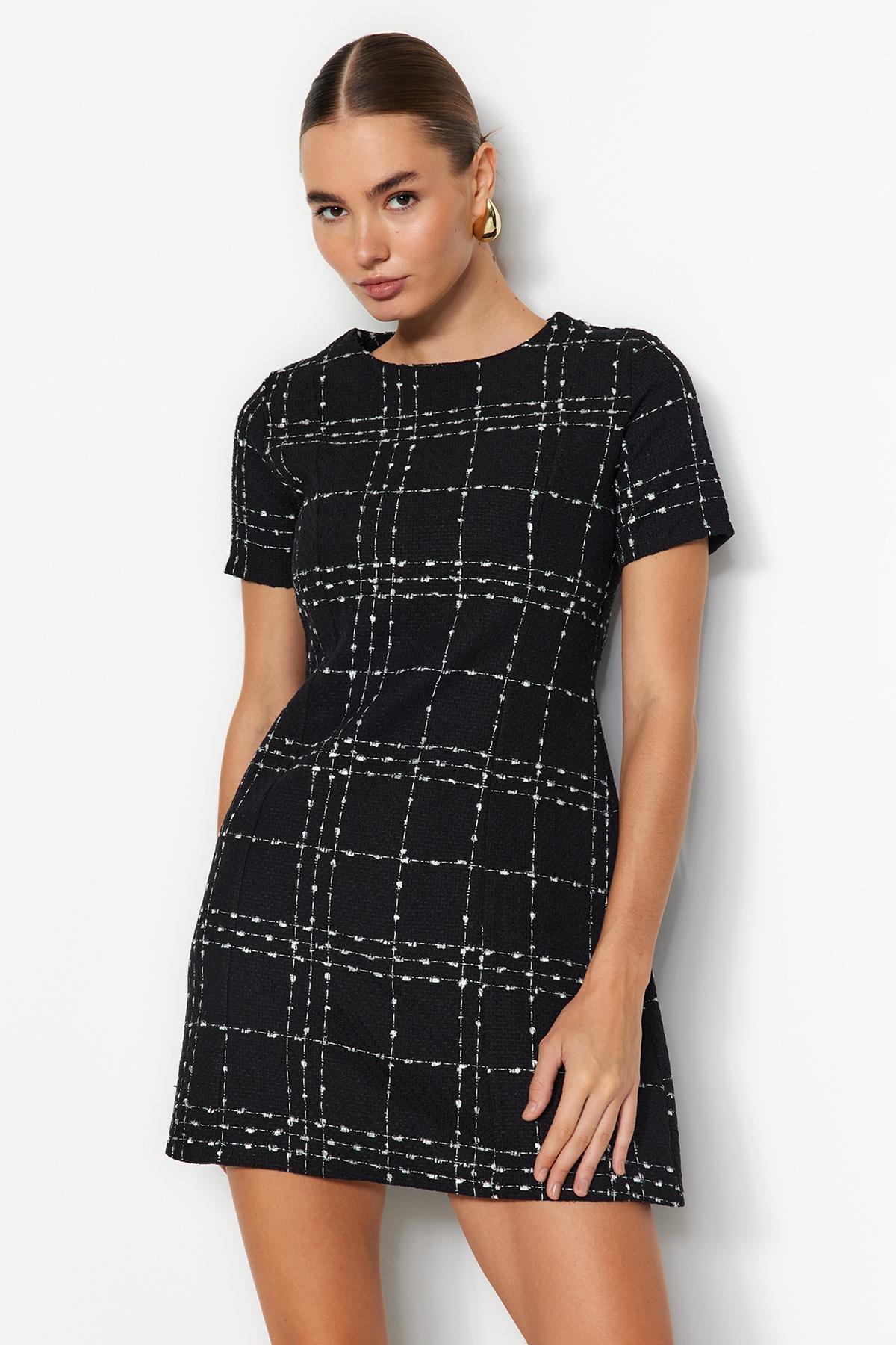 Black Straight Cut Mini Dress, , large image number 1