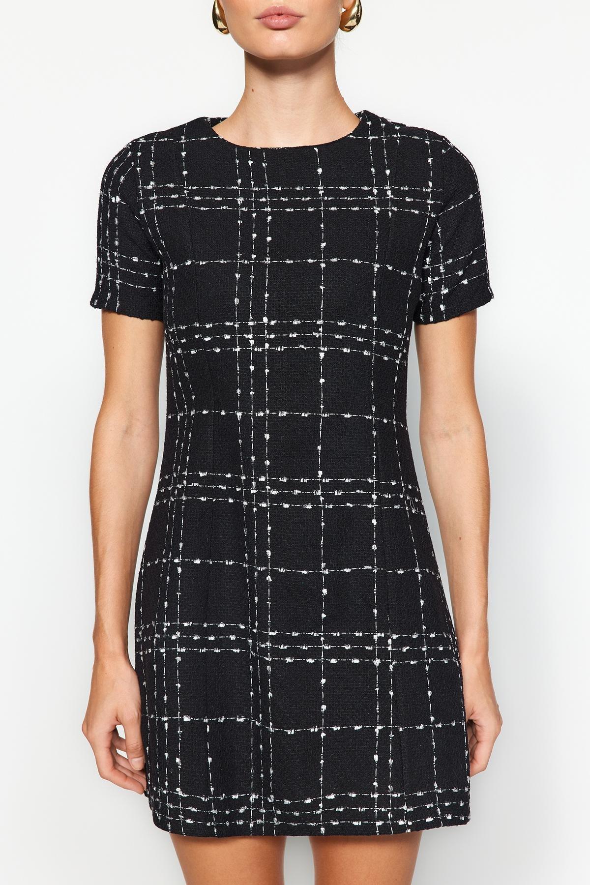 Black Straight Cut Mini Dress, , large image number 3