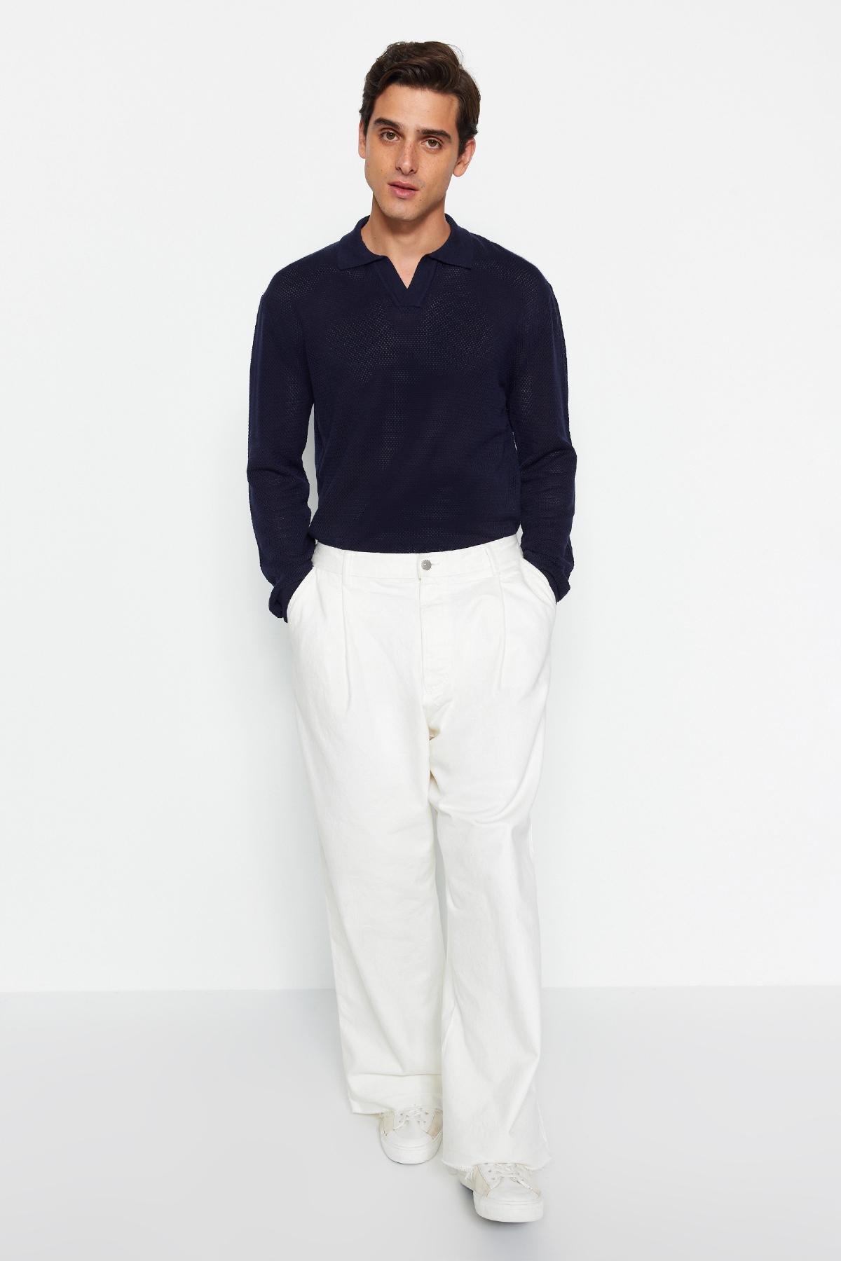 Trendyol - Blue Polo Neck Detailed Knitted Sweater