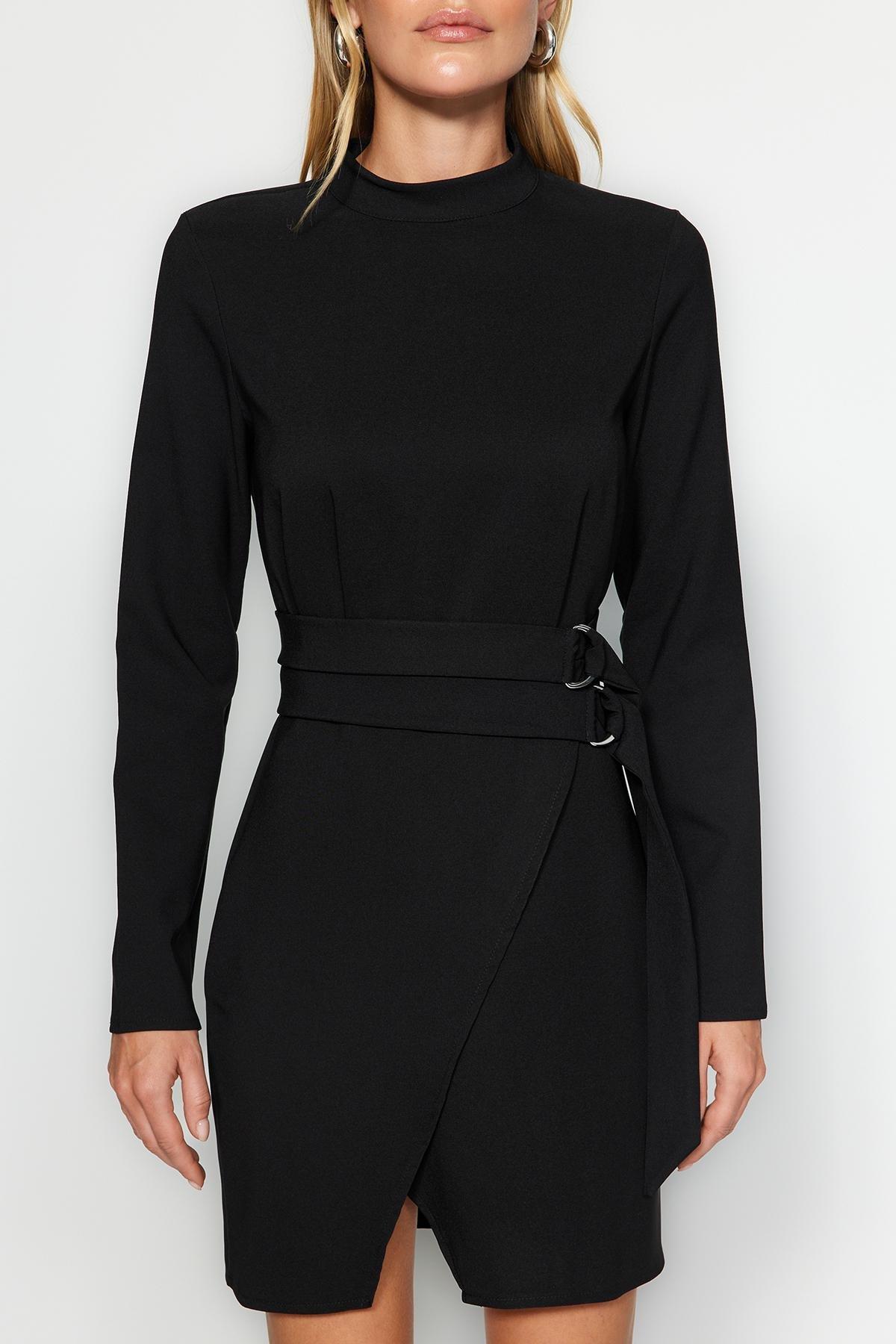 Black Collared A-Line Dress, , large image number 3