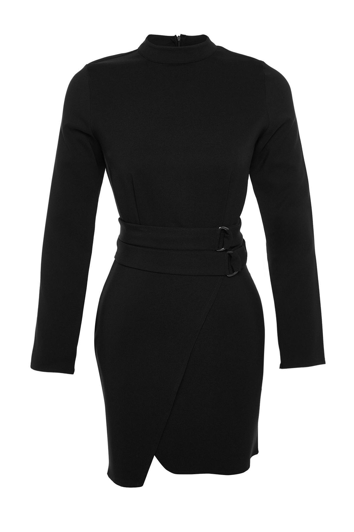 Black Collared A-Line Dress, , large image number 6