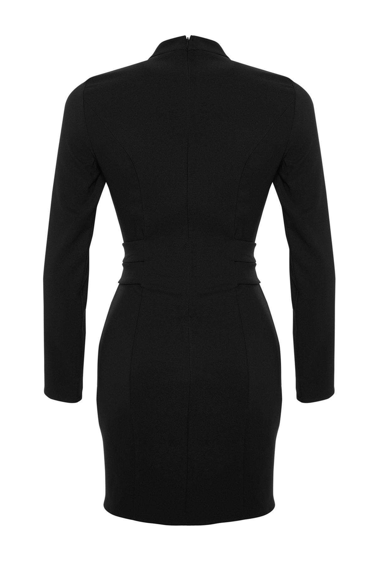 Black Collared A-Line Dress, , large image number 7
