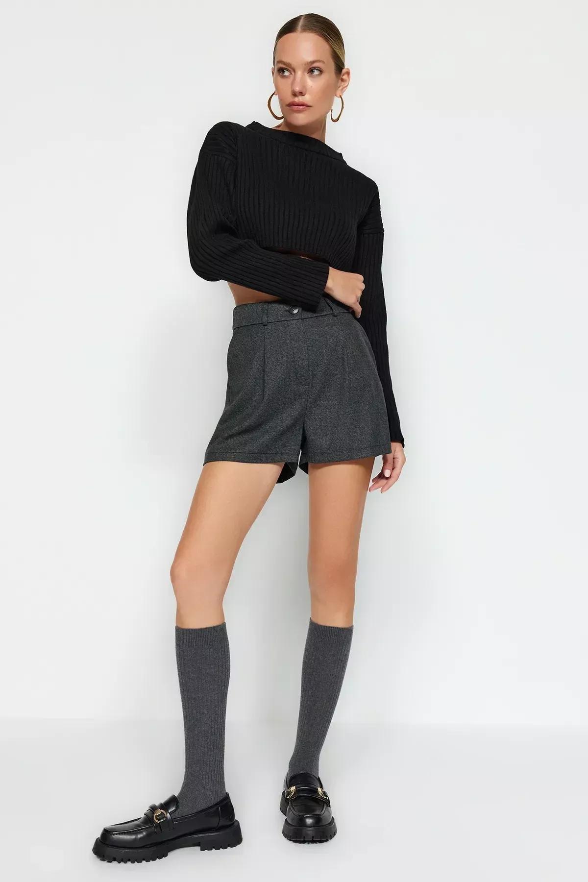 Anthracite Regular Fit Woven Shorts TWOAW24SR00060, , large image number 1