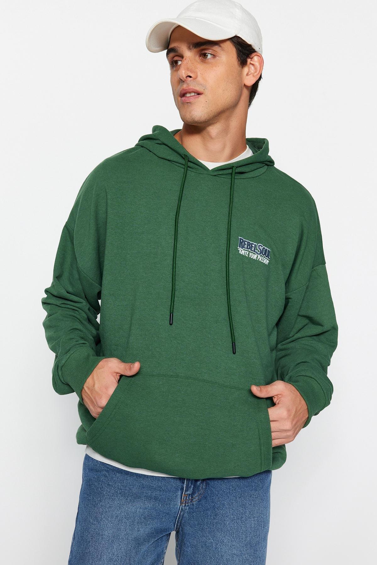 Green Oversized Printed Hoodie, , large image number 0