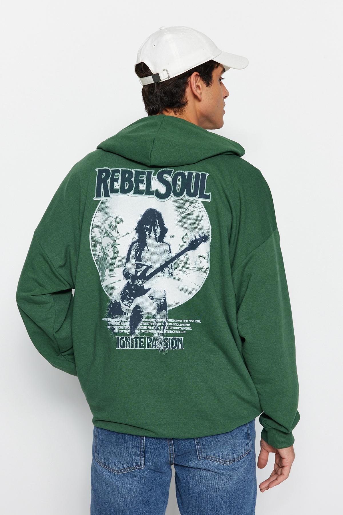 Green Oversized Printed Hoodie, , large image number 1
