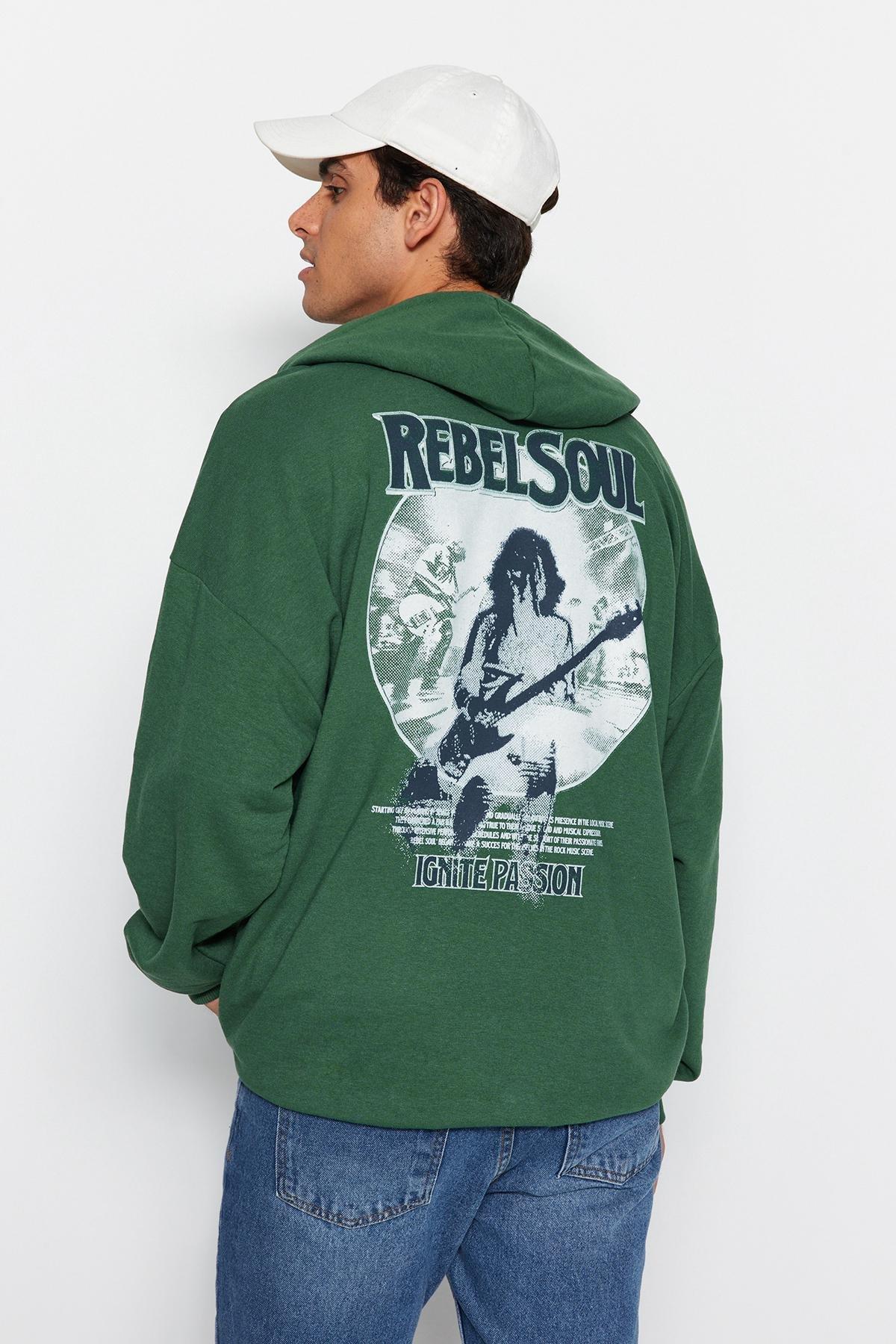 Green Oversized Printed Hoodie, , large image number 5